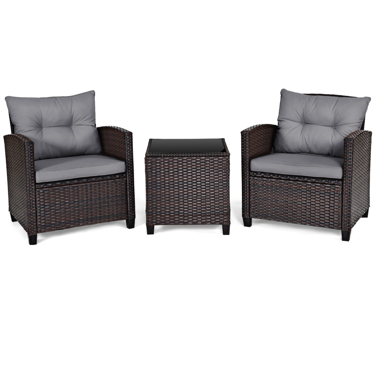 3 Piece Patio Rattan Furniture Set for Porch Balcony Garden Yard-Beige