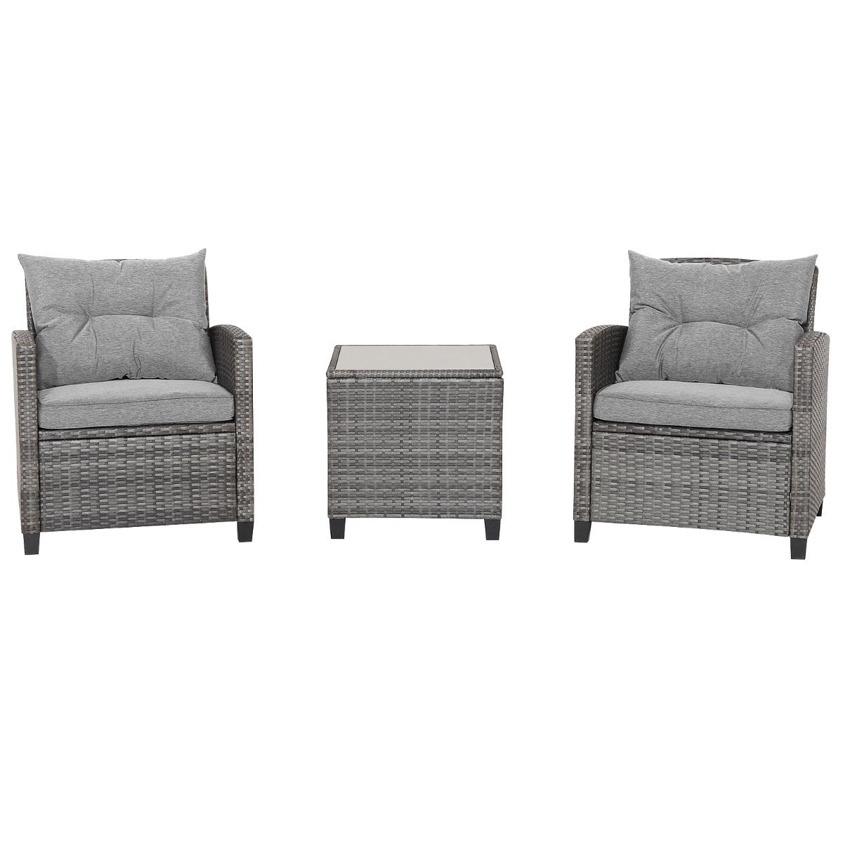 3 Piece Patio Rattan Sofa Set with Solid Tempered Glass Tabletop and Heavy-Duty Steel Frame-Navy