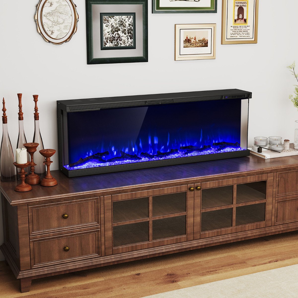 3 Sided Electric Fireplace 50 inch Recessed/Wall-Mounted/Freestanding Fire Place Heater