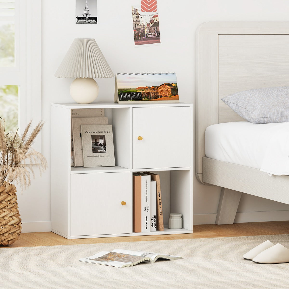 3-Tier Bookshelf with Dual Anti-Tipping Kits and 2 Cabinets-Grey