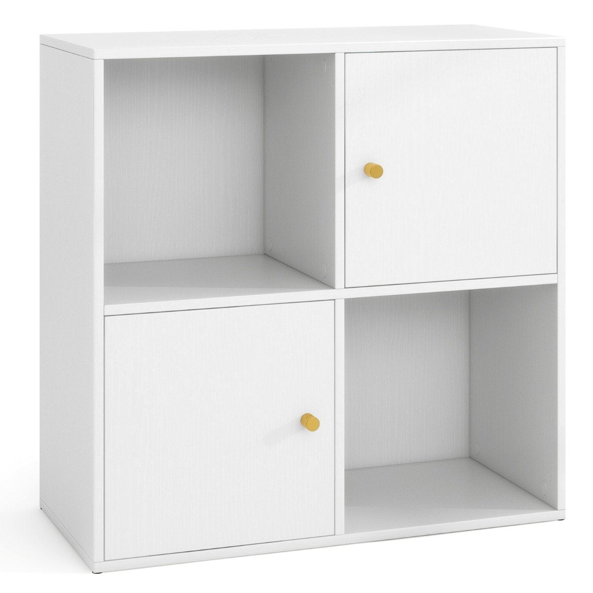 3-Tier Bookshelf with Dual Anti-Tipping Kits and 2 Cabinets-Grey