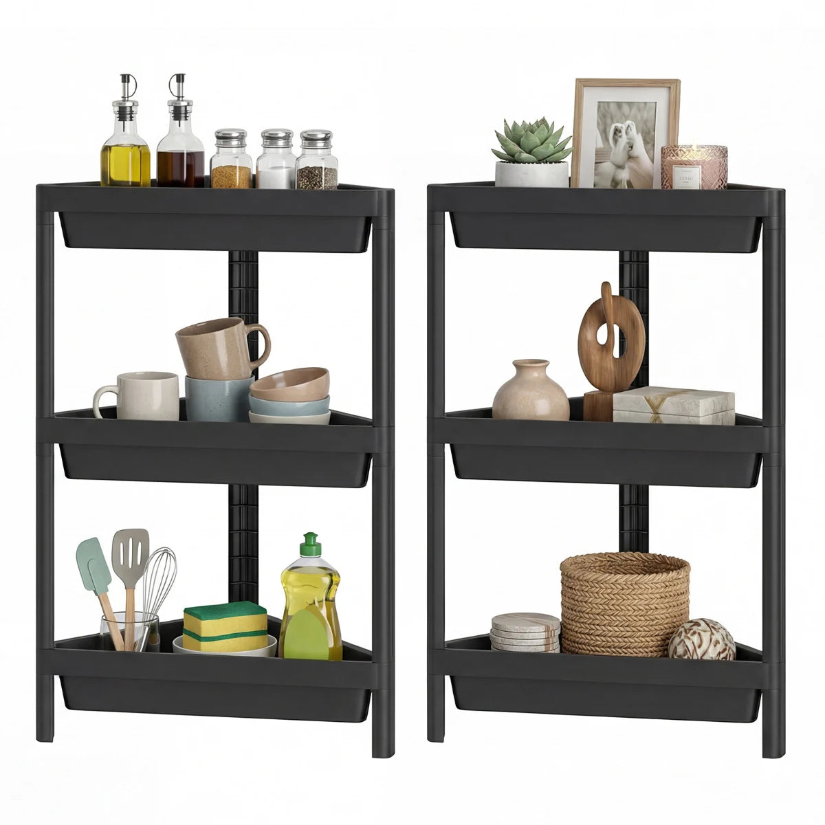 3-Tier Corner Shower Caddy 2-Pack Bathroom Standing Shelf with Detachable Design-White