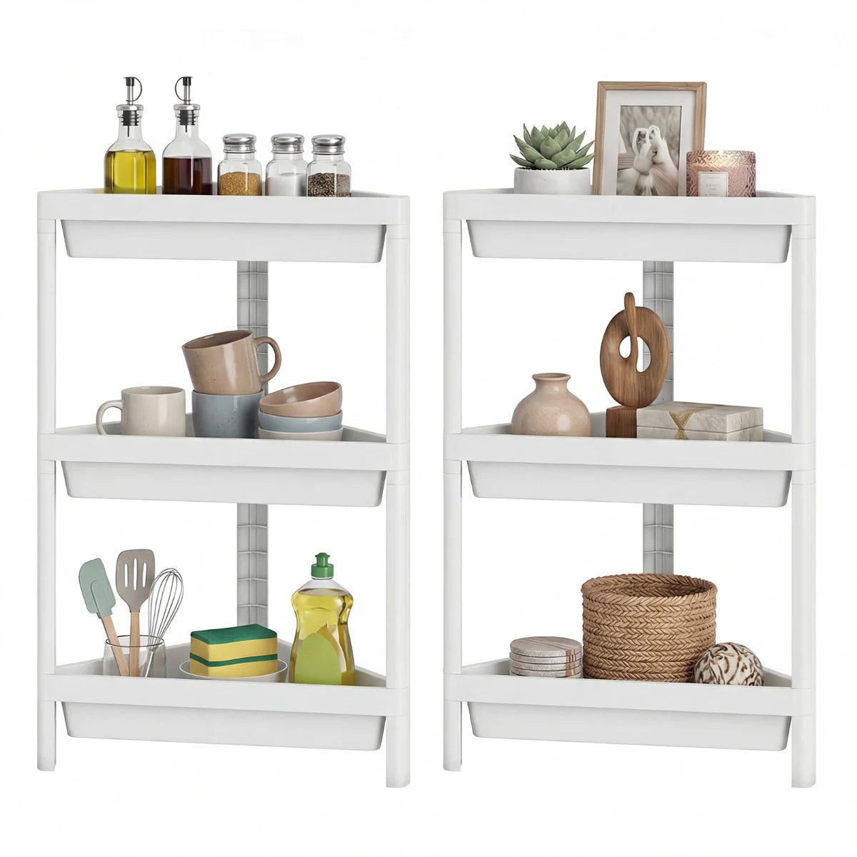 3-Tier Corner Shower Caddy 2-Pack Bathroom Standing Shelf with Detachable Design-White