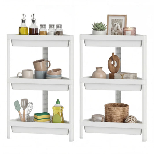 3-Tier Corner Shower Caddy 2-Pack Bathroom Standing Shelf with Detachable Design-White