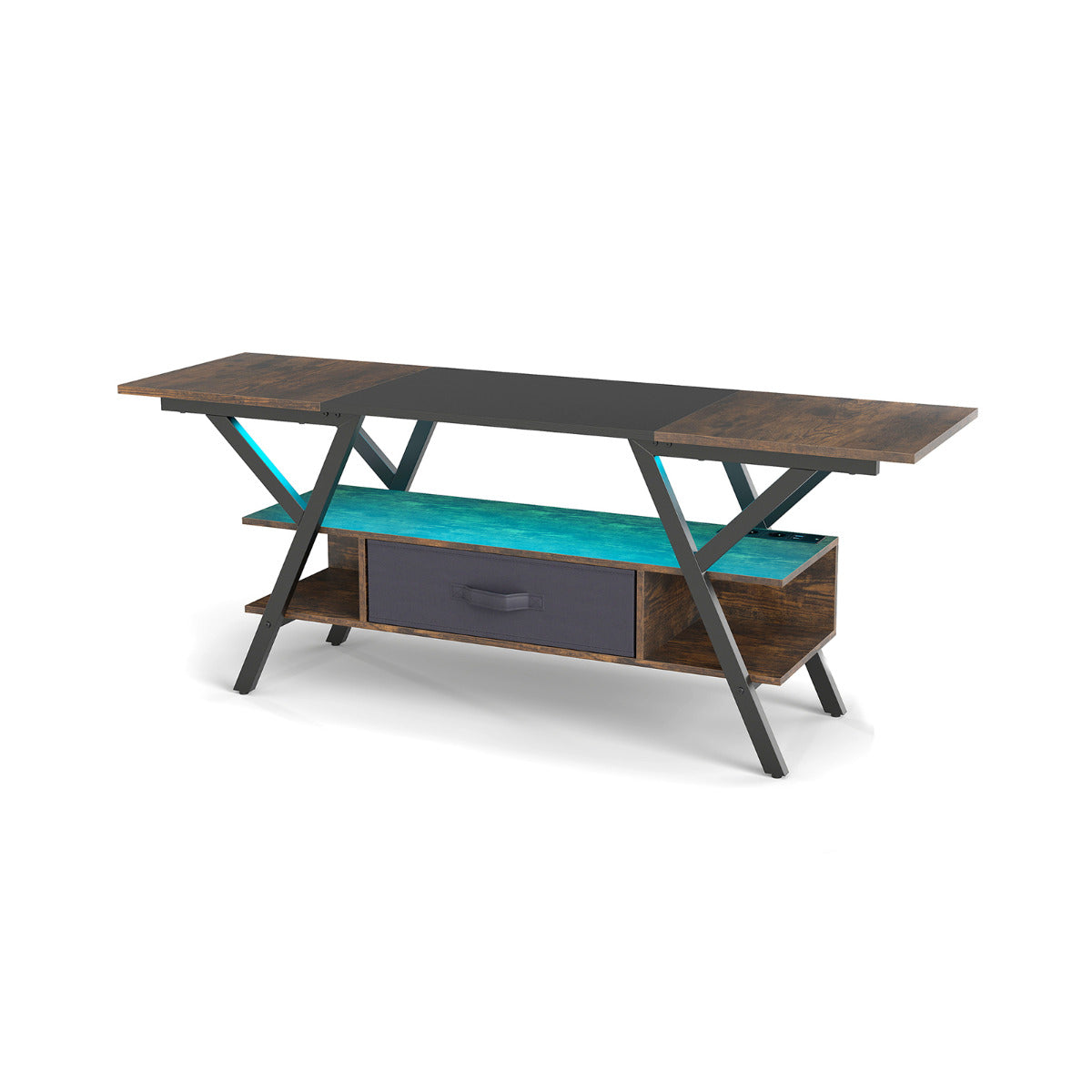 3-Tier Entertainment Center with LED Lights and Power Outlets-Black