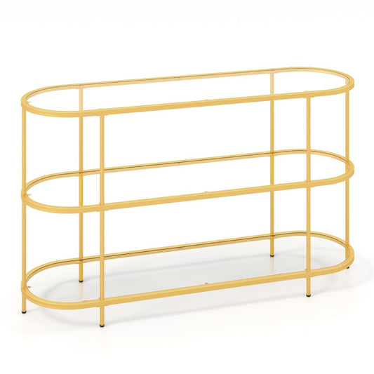 3-Tier TV Stand with Tempered Glass Shelves for TVs-Golden