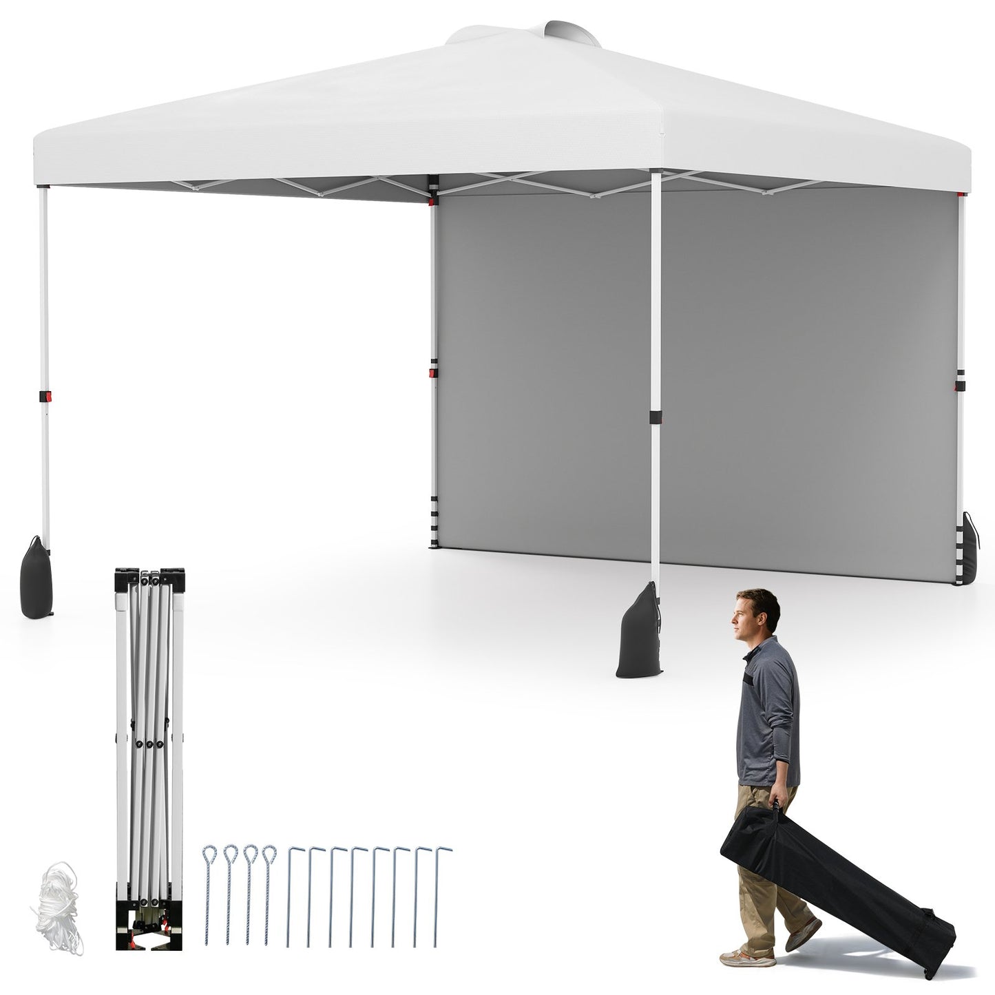 3 x 3 m Pop up Canopy Tent with 1 Sidewall Wheeled Bag-Grey