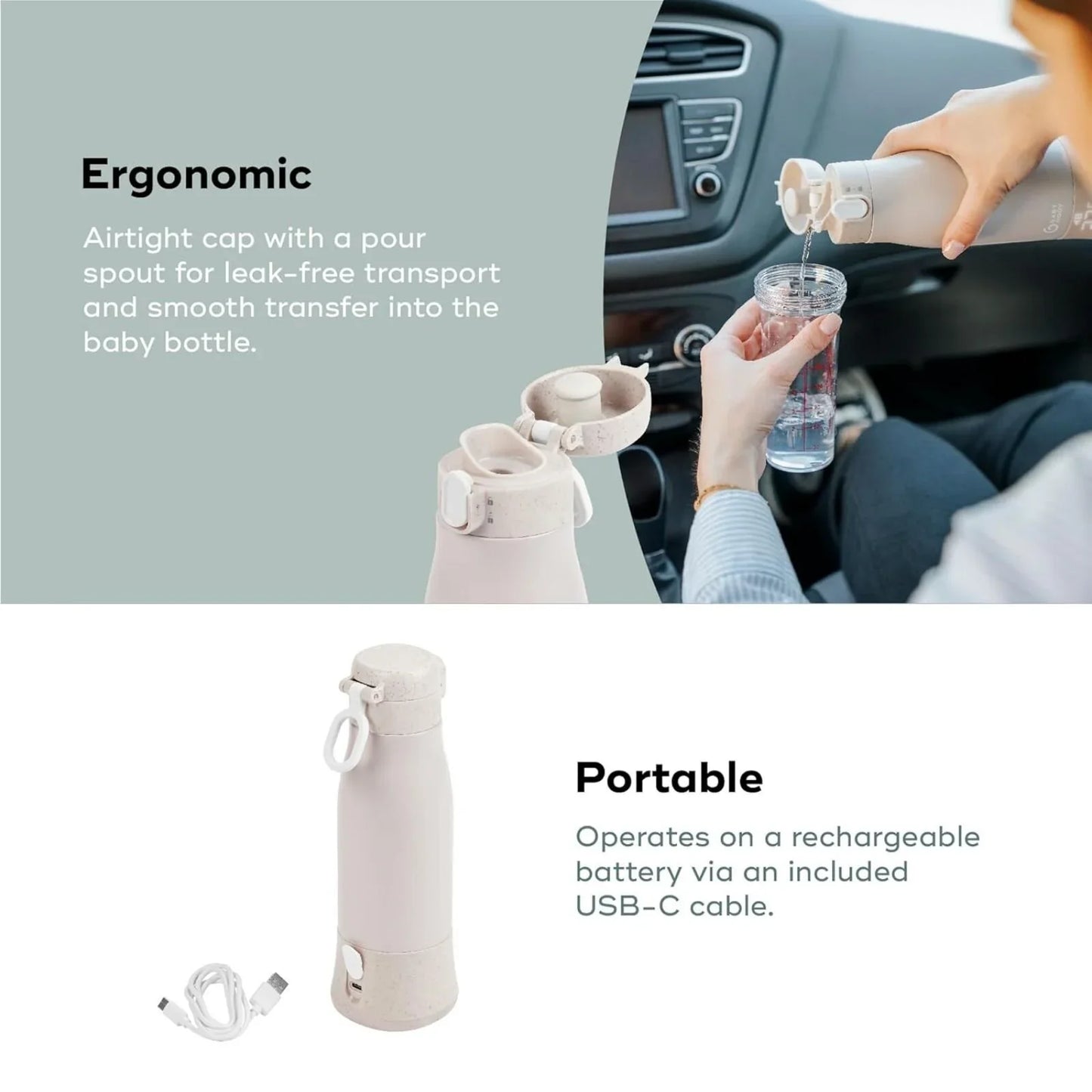 Babymoov Moov & Feed Rechargeable Travel Bottle Warmer - Mineral Beige