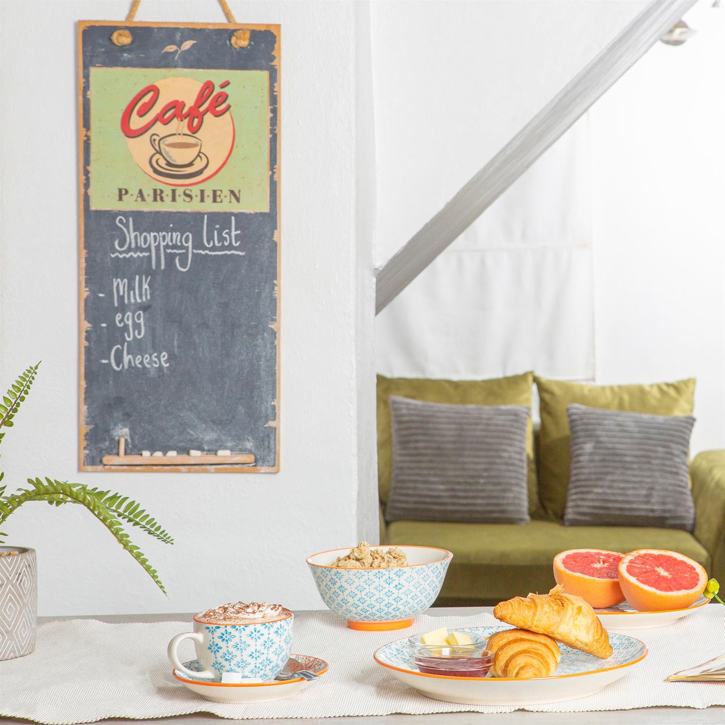 30pc Hand-Printed Floral Stoneware Dinner Set