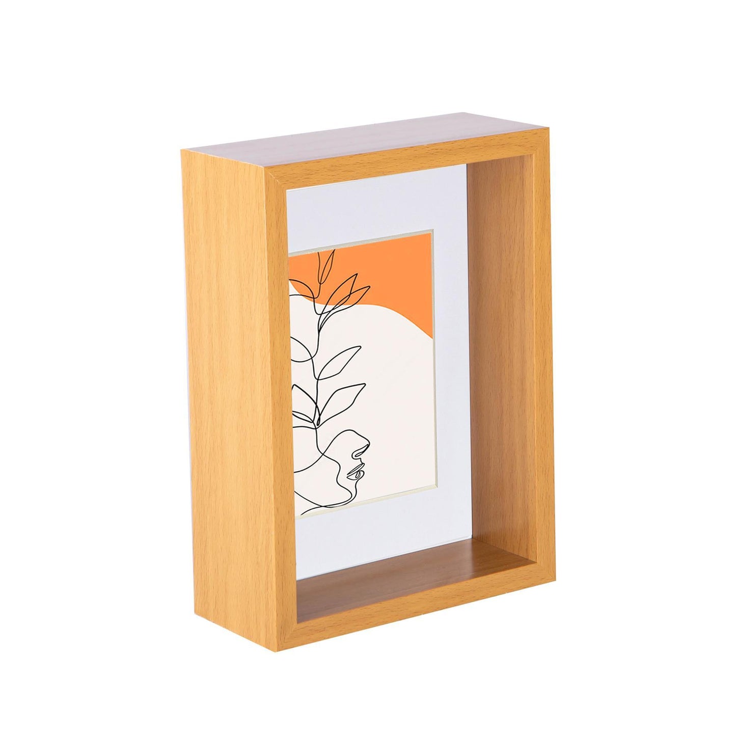 5" x 7" Light Wood 3D Deep Box Photo Frame - with 4" x 6" Mount