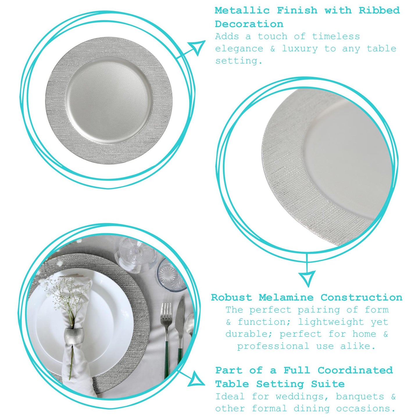 12pc Round Ribbed Charger Plates Set - 33cm
