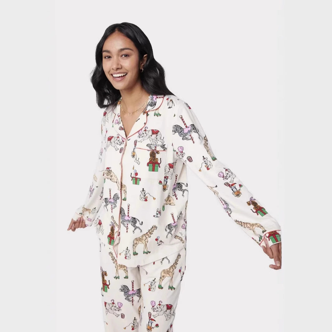 Christmas Printed Long-sleeved Trousers Autumn Ladies Home Leisure Suit