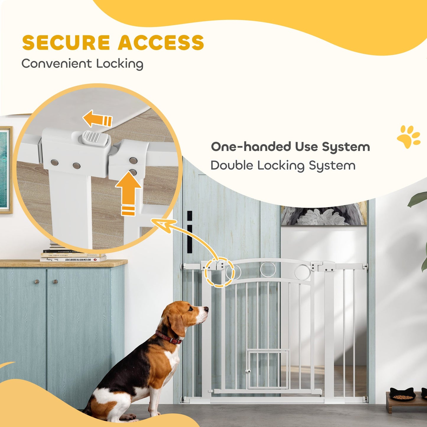 PawHut Stair Gate with Cat Door, Adjustable Width 76-104cm & 77cm Tall