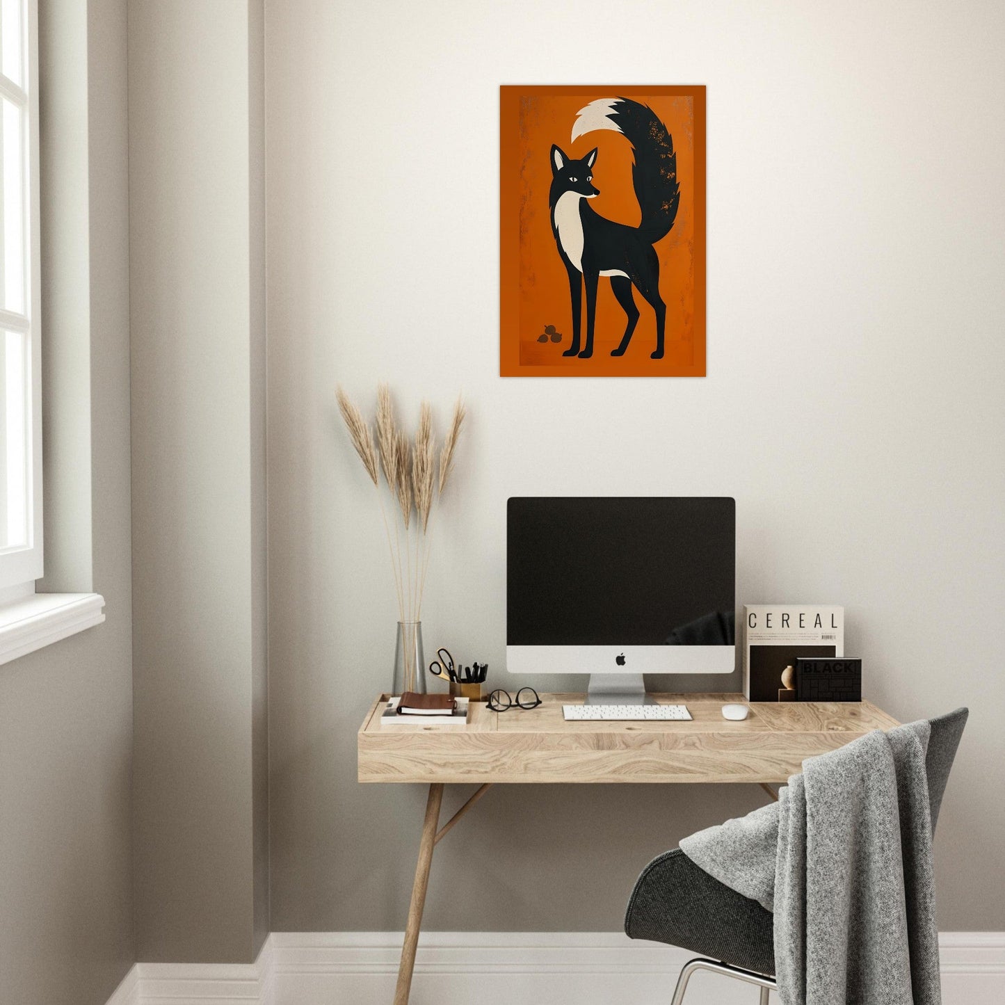 Modern Fox Poster - Scandinavian Woodland Animal Art - Retro Orange Minimalist Print for Home
