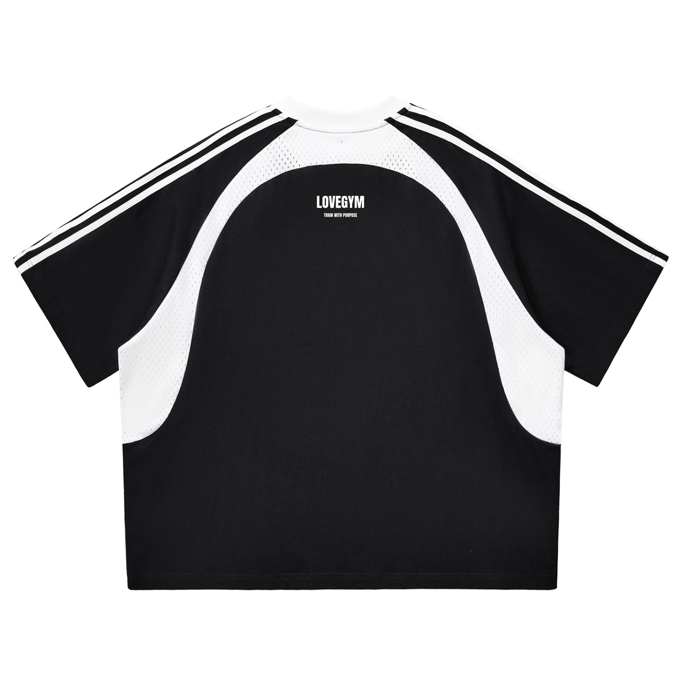 Contrast Stripes Panel Mesh T-Shirt