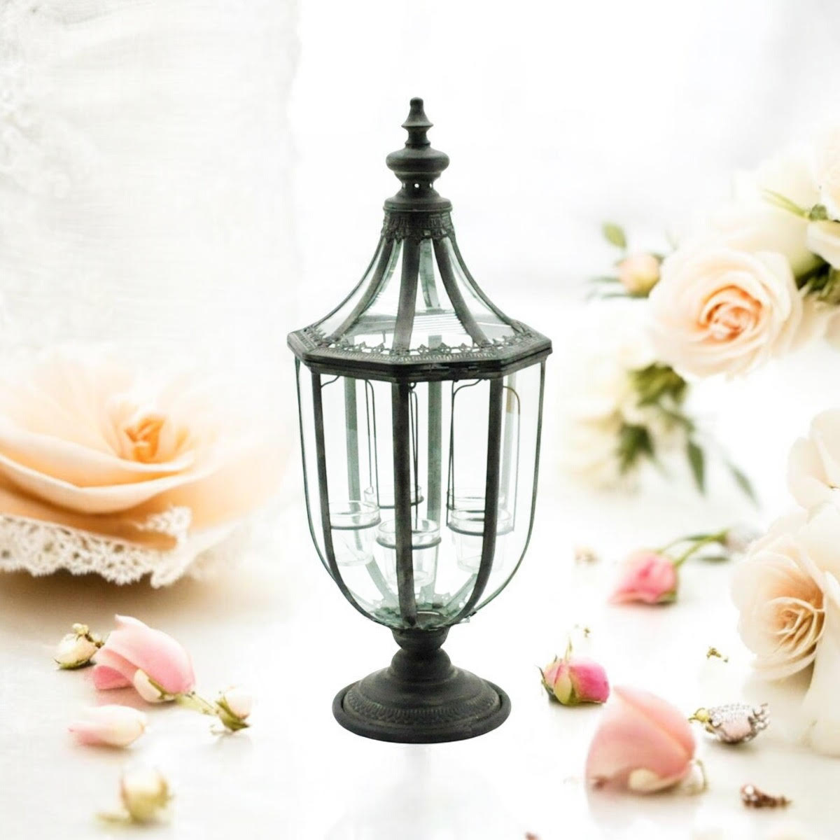 77CM GREY METAL GARDEN LANTERN W TEALIGHT