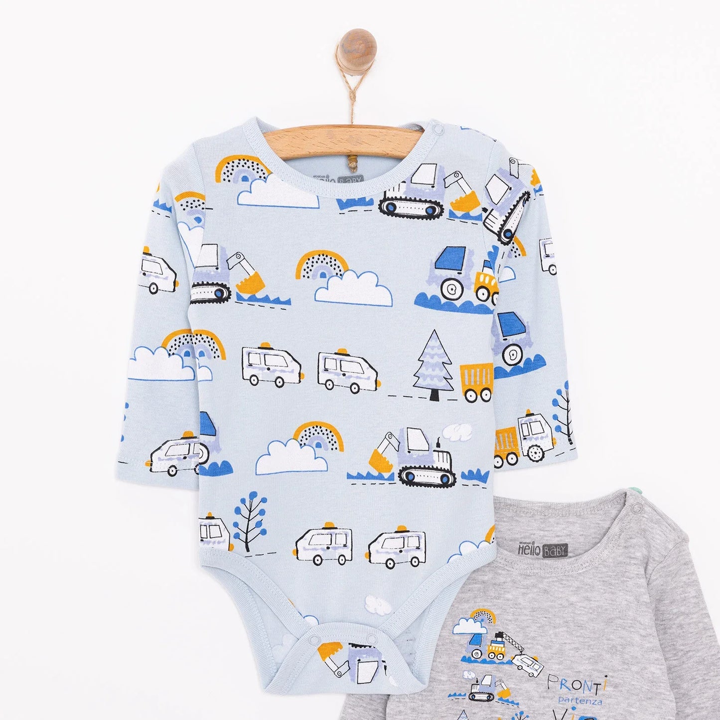 HelloBaby Boy 2-Pack Long Sleeve Bodysuit - Blue