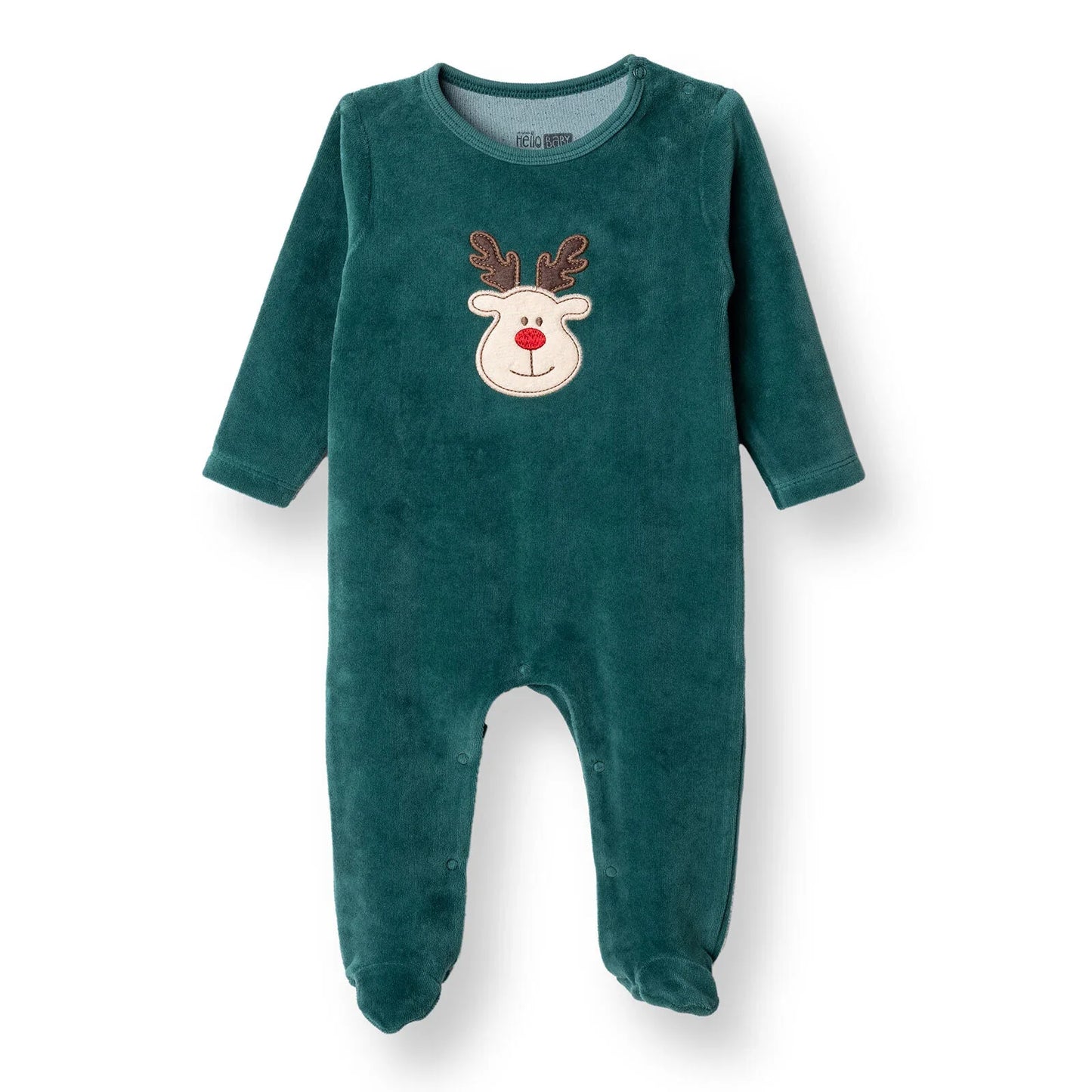 HelloBaby My First Christmas Newborn Unisex Velvet Footed Jumpsuit - Green