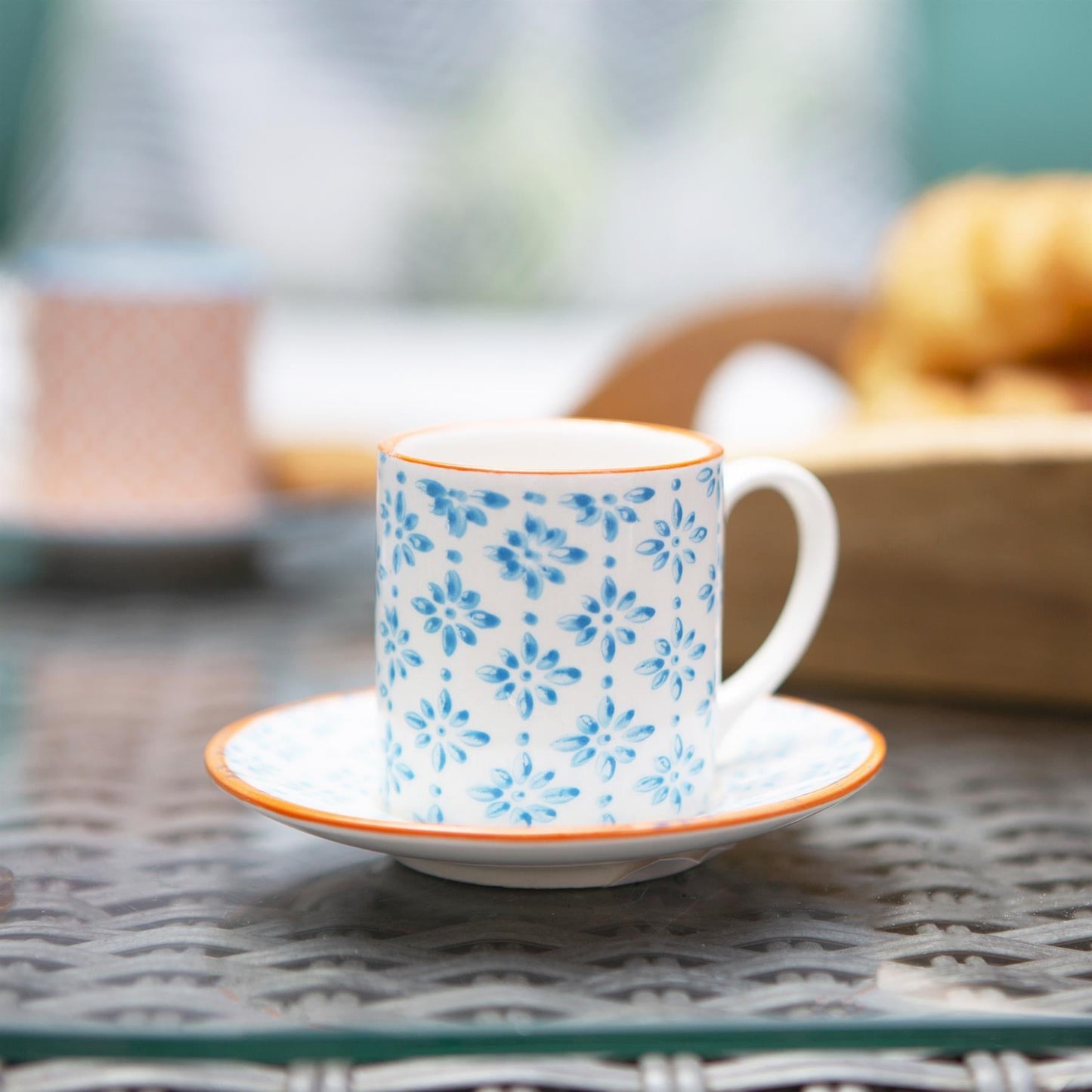 12pc 65ml Hand-Printed Stoneware Multicoloured Espresso Cup & Saucer Set