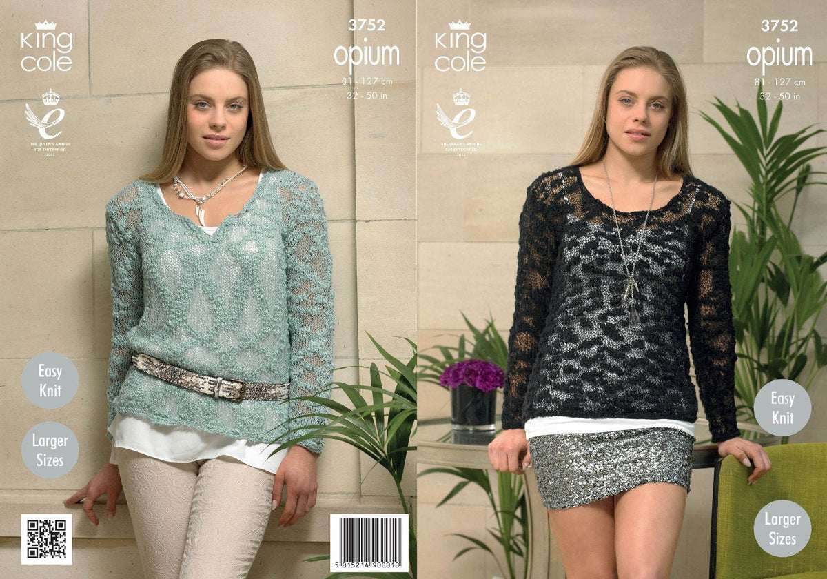 King Cole Ladies Sweaters Opium Knitting Pattern 3752