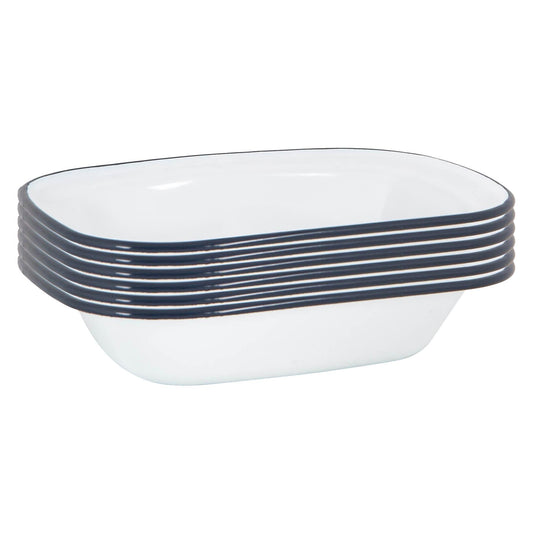 16 x 12cm White Enamel Pie Dishes - Navy - Pack of 6