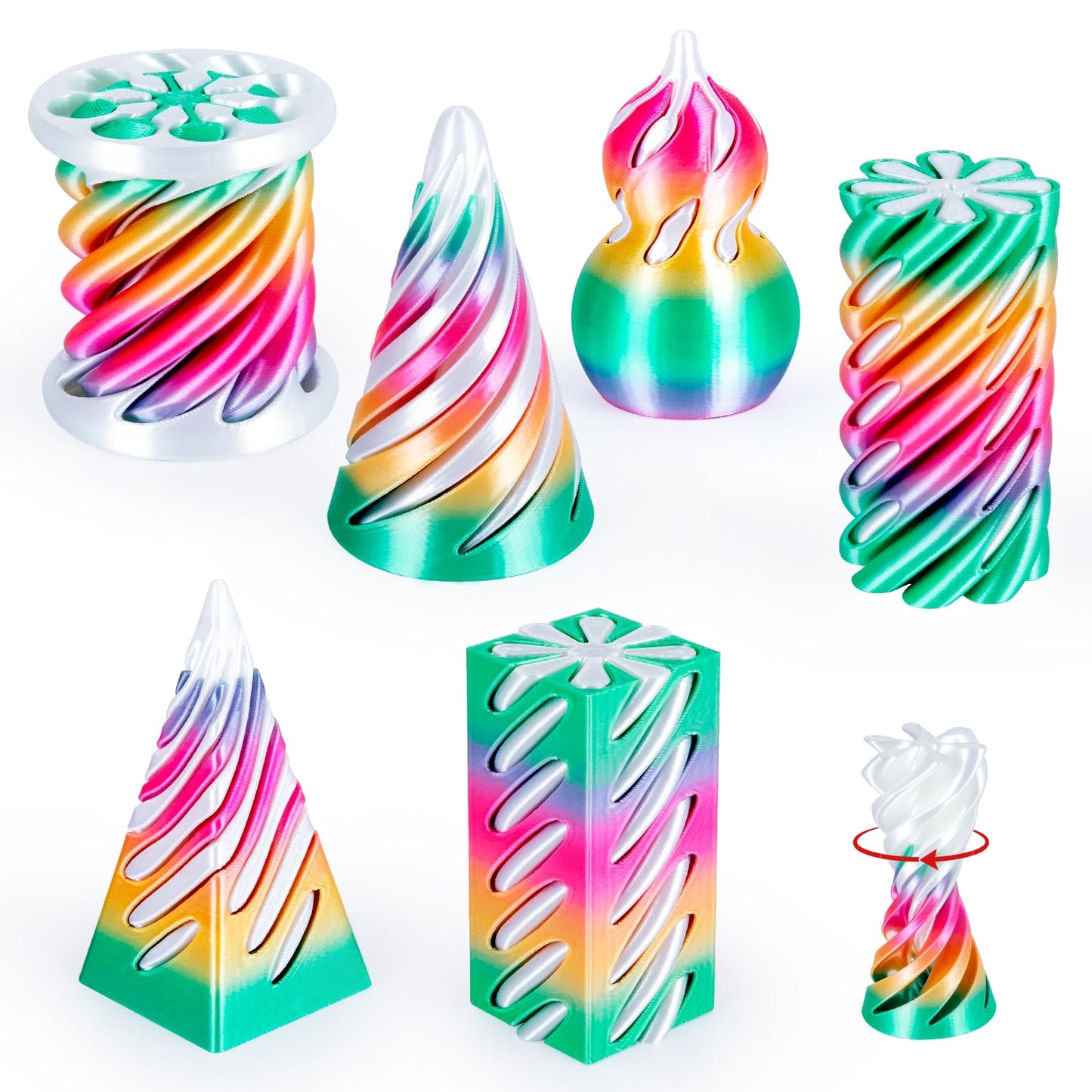 3Dgenius 6-Pack Spiral Fidget Toys | 3D Printed Impossible Cone, Pyramid & More