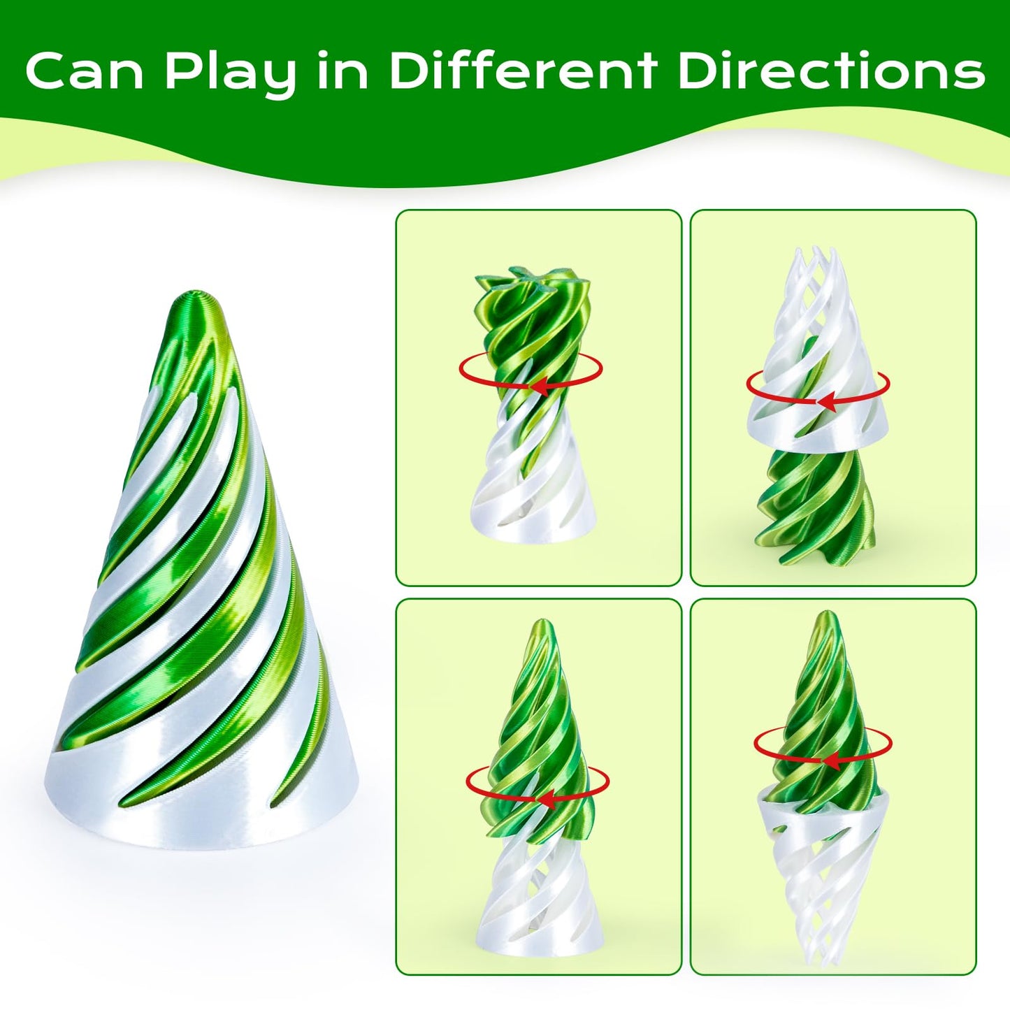 3Dgenius 6 Pack Spiral Cone Fidget Toys — 3D Printed Passthrough Fidgets for Focus