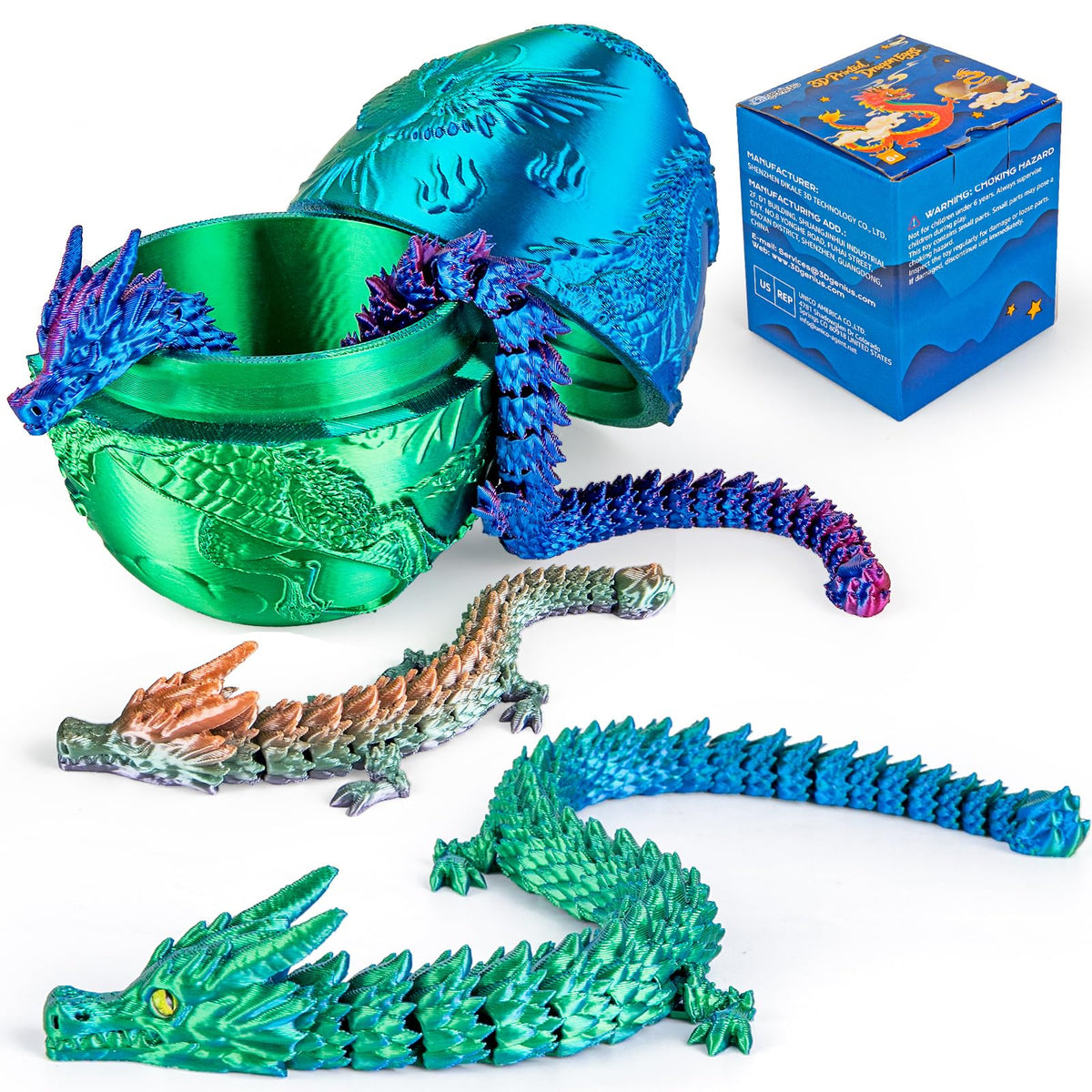 3Dgenius 3.94-Inch Large Dragon Egg with 3 Inside Dragons | 3D Printed Dragon Toys for Kids & Adults, Home Decor