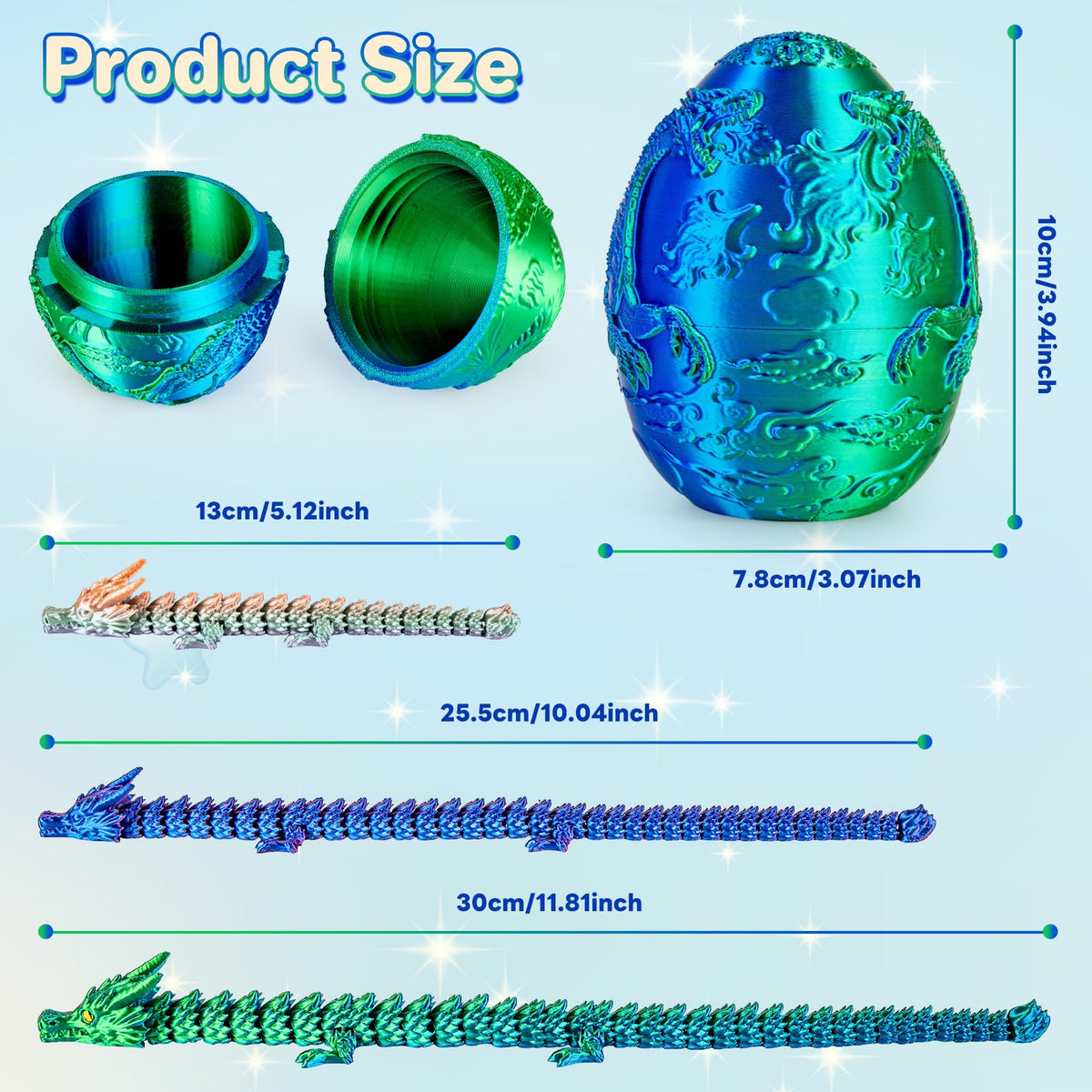 3Dgenius 3.94-Inch Large Dragon Egg with 3 Inside Dragons | 3D Printed Dragon Toys for Kids & Adults, Home Decor