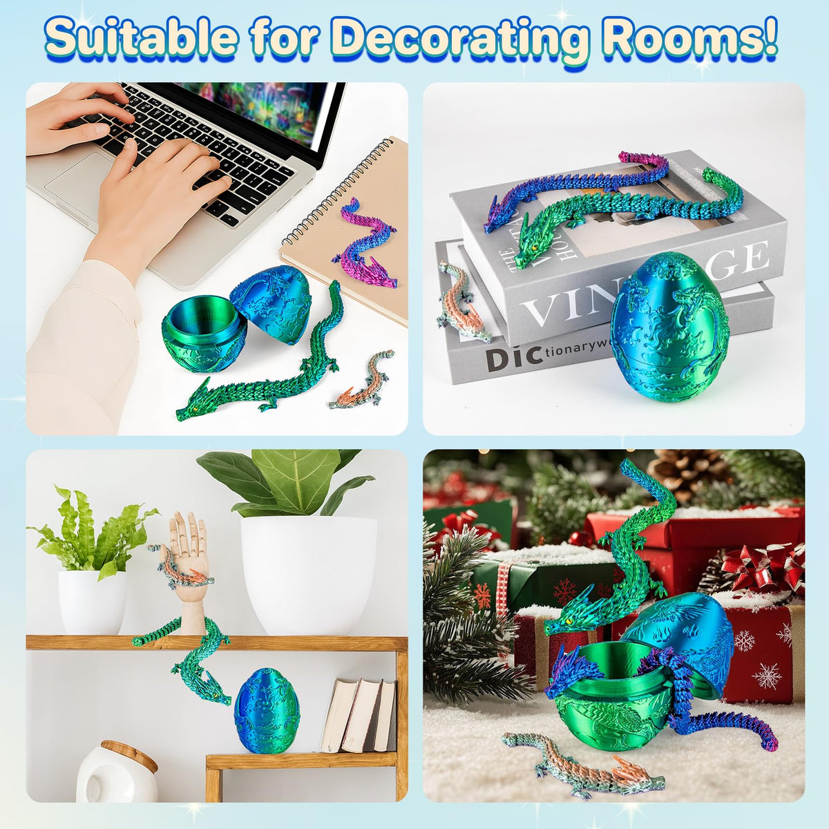 3Dgenius 3.94-Inch Large Dragon Egg with 3 Inside Dragons | 3D Printed Dragon Toys for Kids & Adults, Home Decor