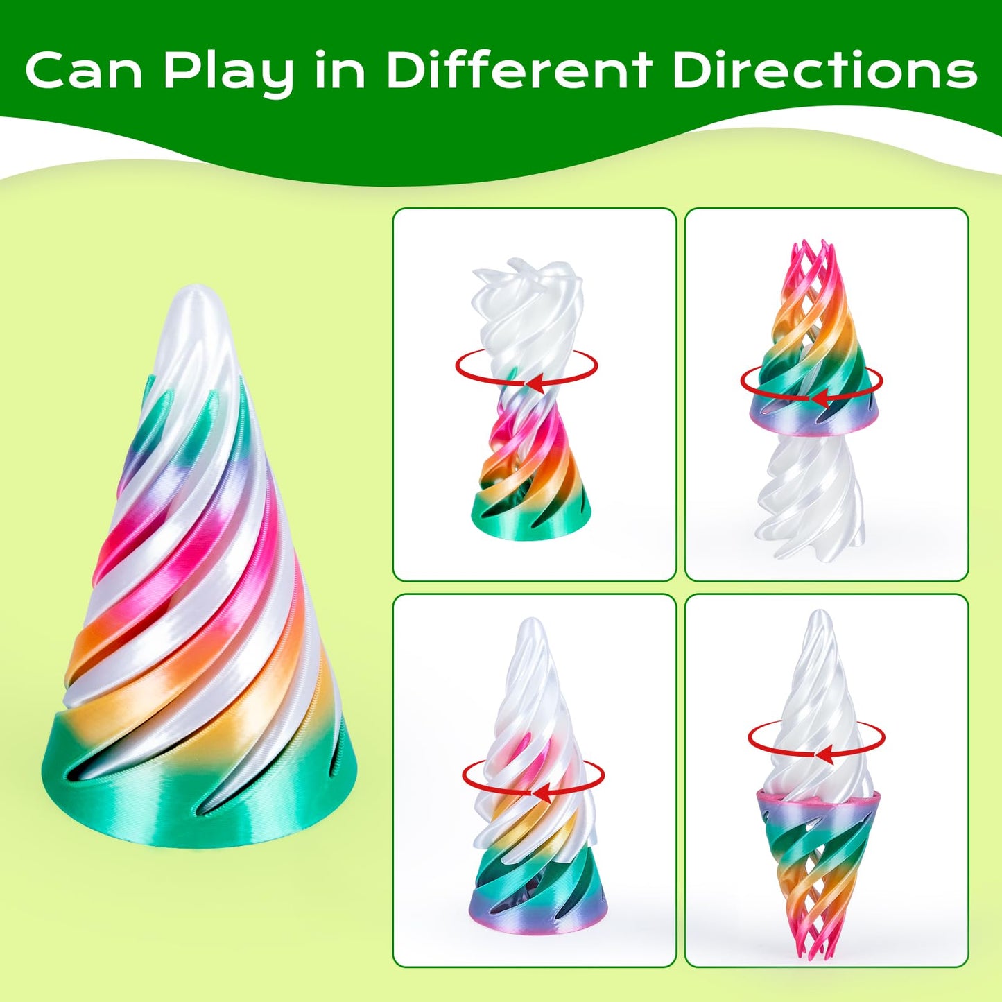 3Dgenius 6-Pack Spiral Fidget Toys | 3D Printed Impossible Cone, Pyramid & More