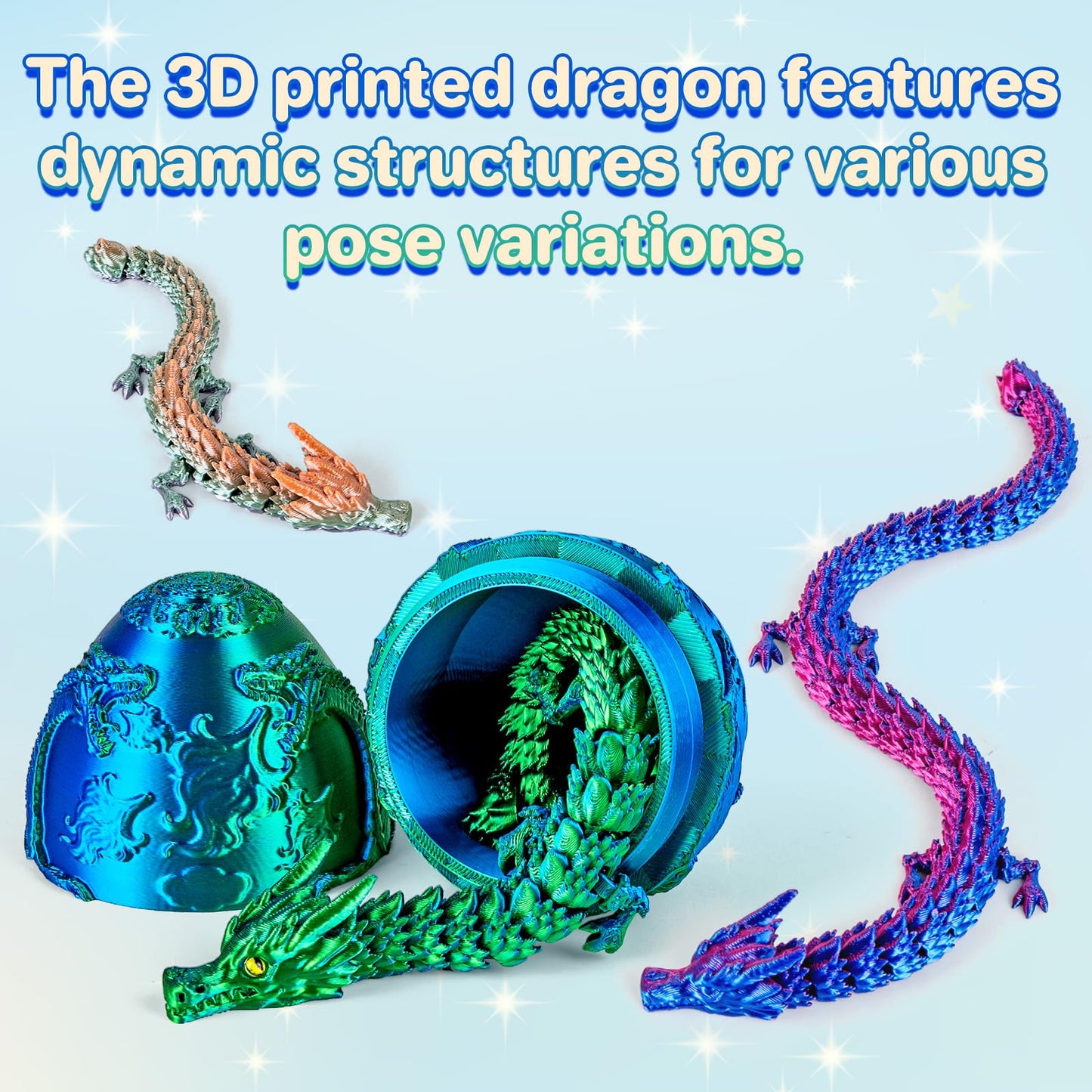 3Dgenius 3.94-Inch Large Dragon Egg with 3 Inside Dragons | 3D Printed Dragon Toys for Kids & Adults, Home Decor
