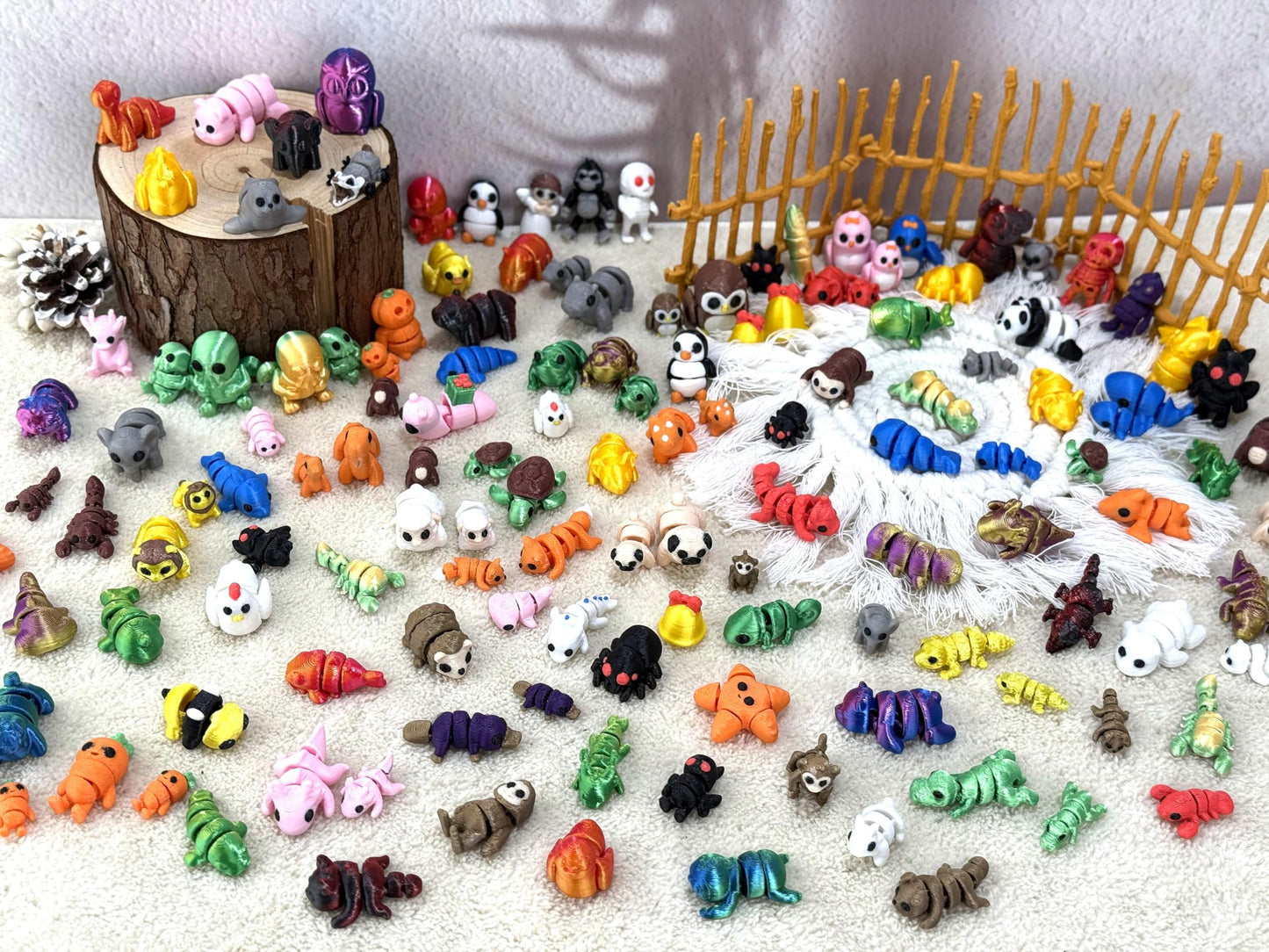 150Pcs Random 3D Printed Animal Figurines – Articulated Fidget Toys & Gift Pack