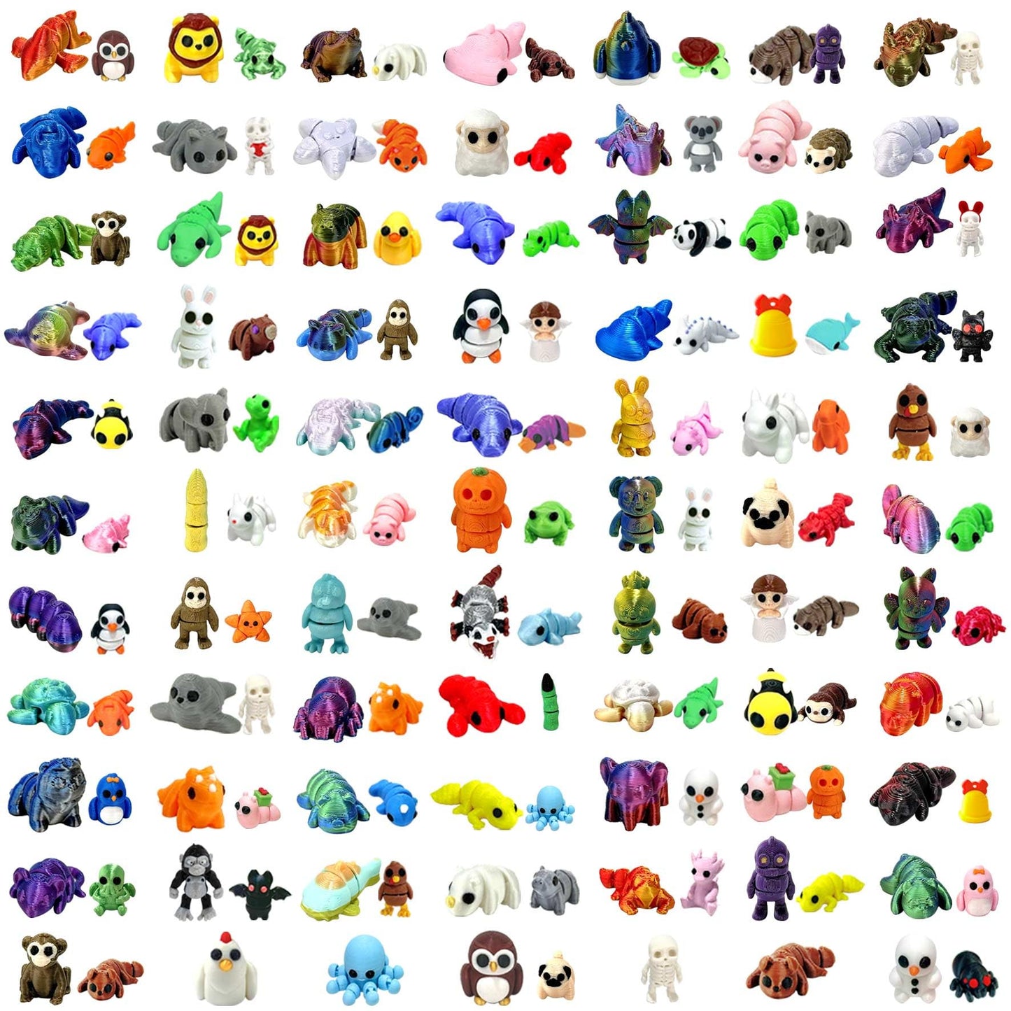 150Pcs Random 3D Printed Animal Figurines – Articulated Fidget Toys & Gift Pack