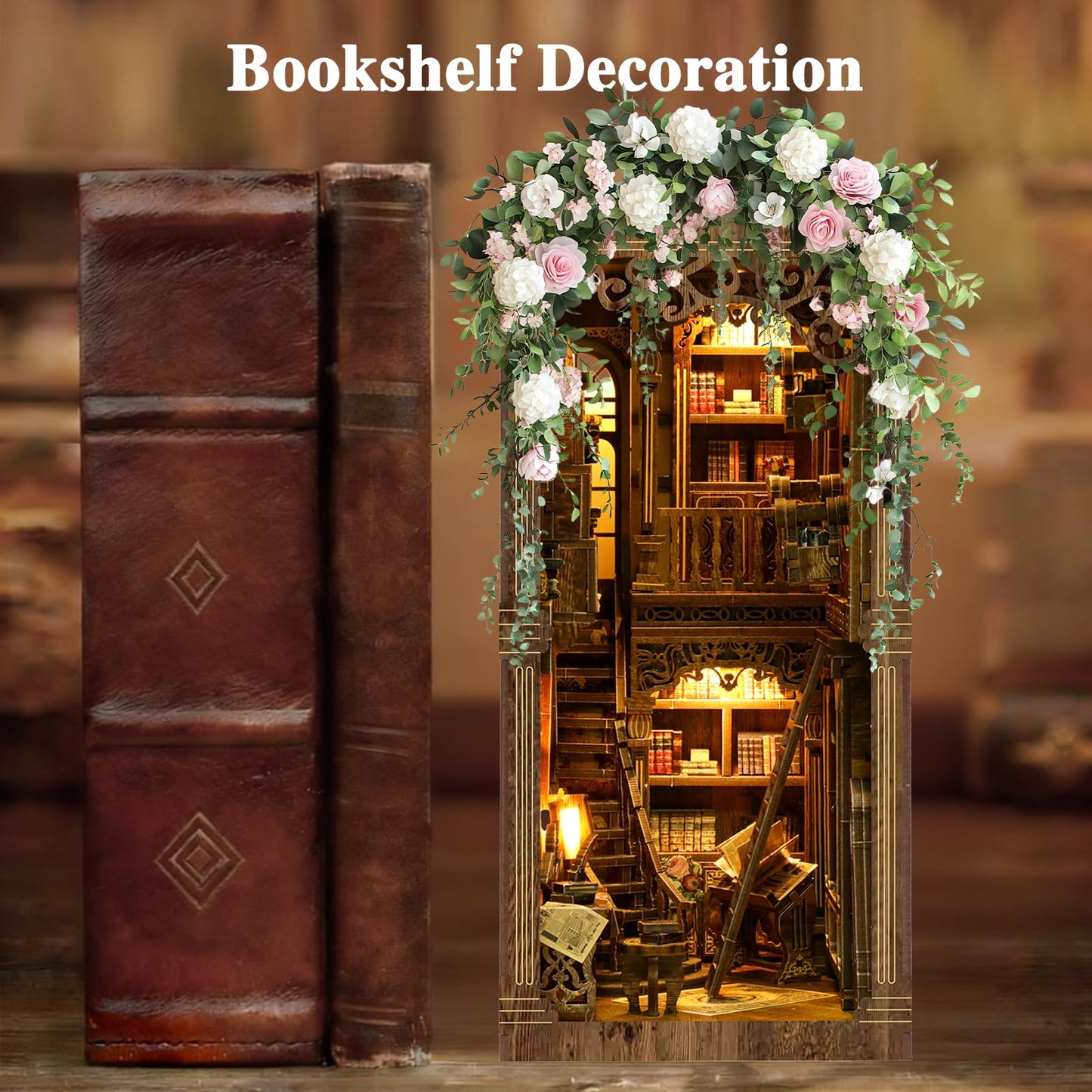 3DVASE Book Nook Kit for Adults – DIY Miniature Dollhouse with LED Light