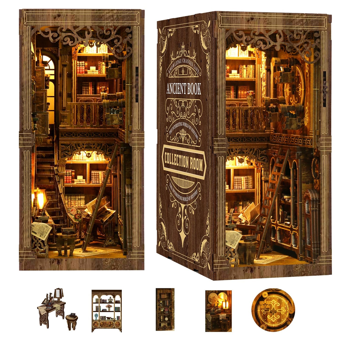 3DVASE Book Nook Kit for Adults – DIY Miniature Dollhouse with LED Light