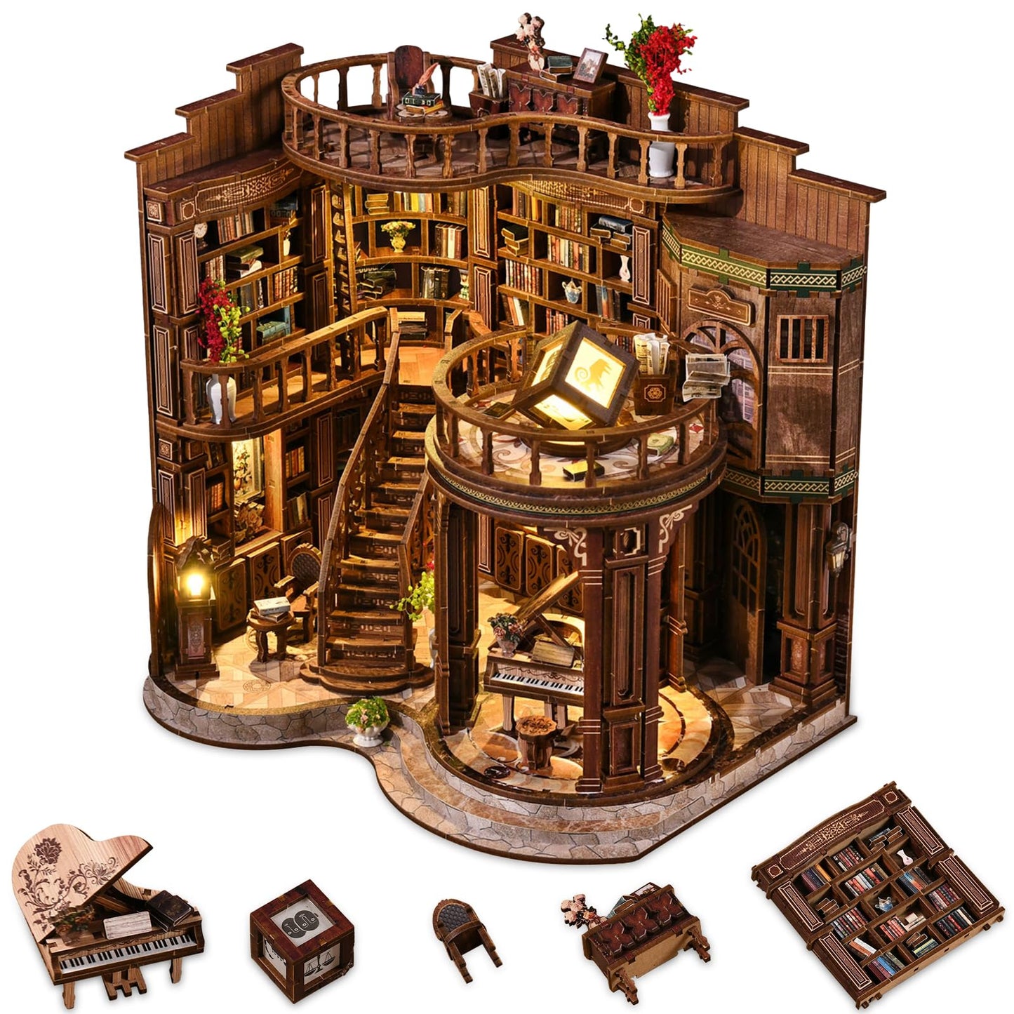 3DVASE Book Nook Kit for Adults – DIY 3D Wooden Puzzle with LED Light
