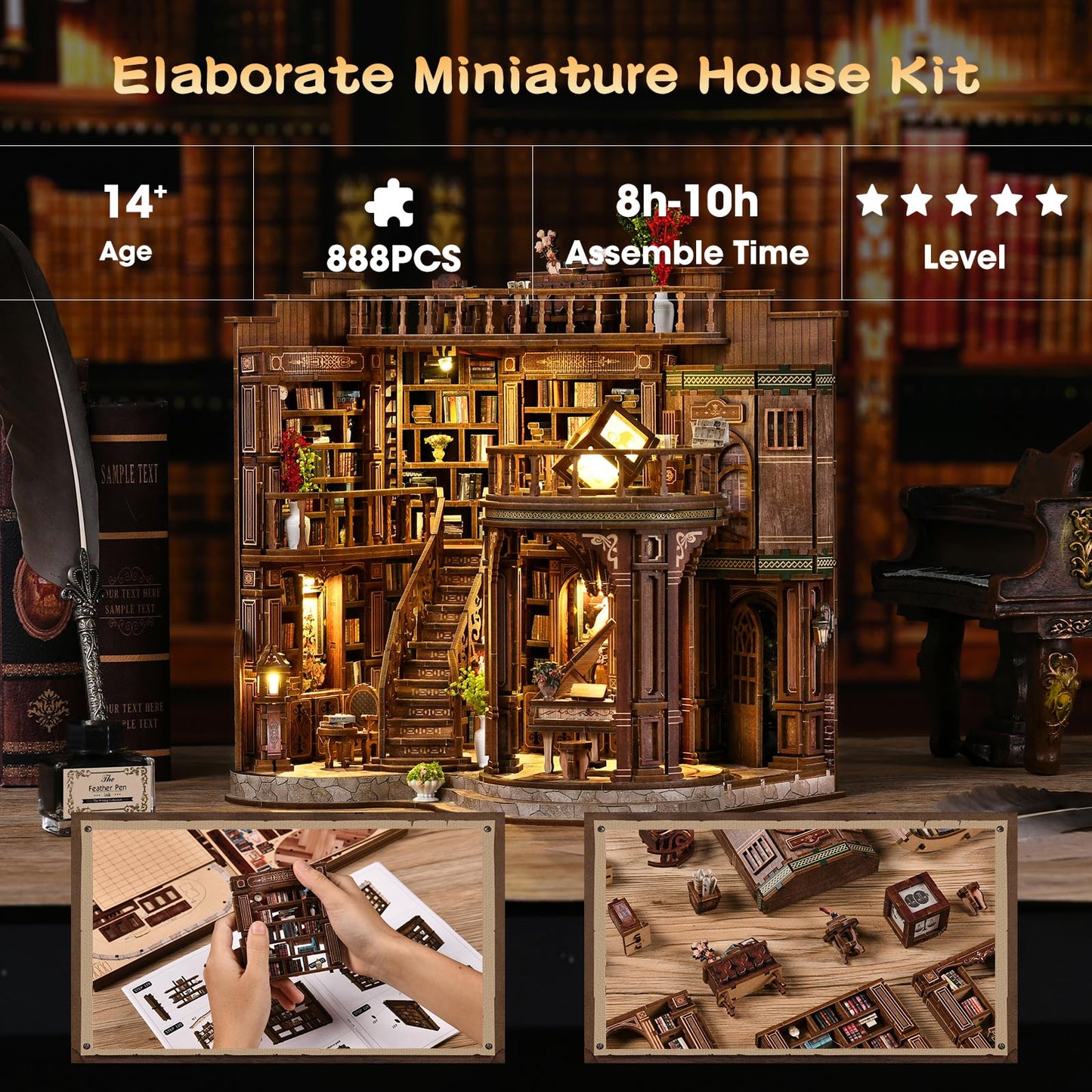3DVASE Book Nook Kit for Adults – DIY 3D Wooden Puzzle with LED Light