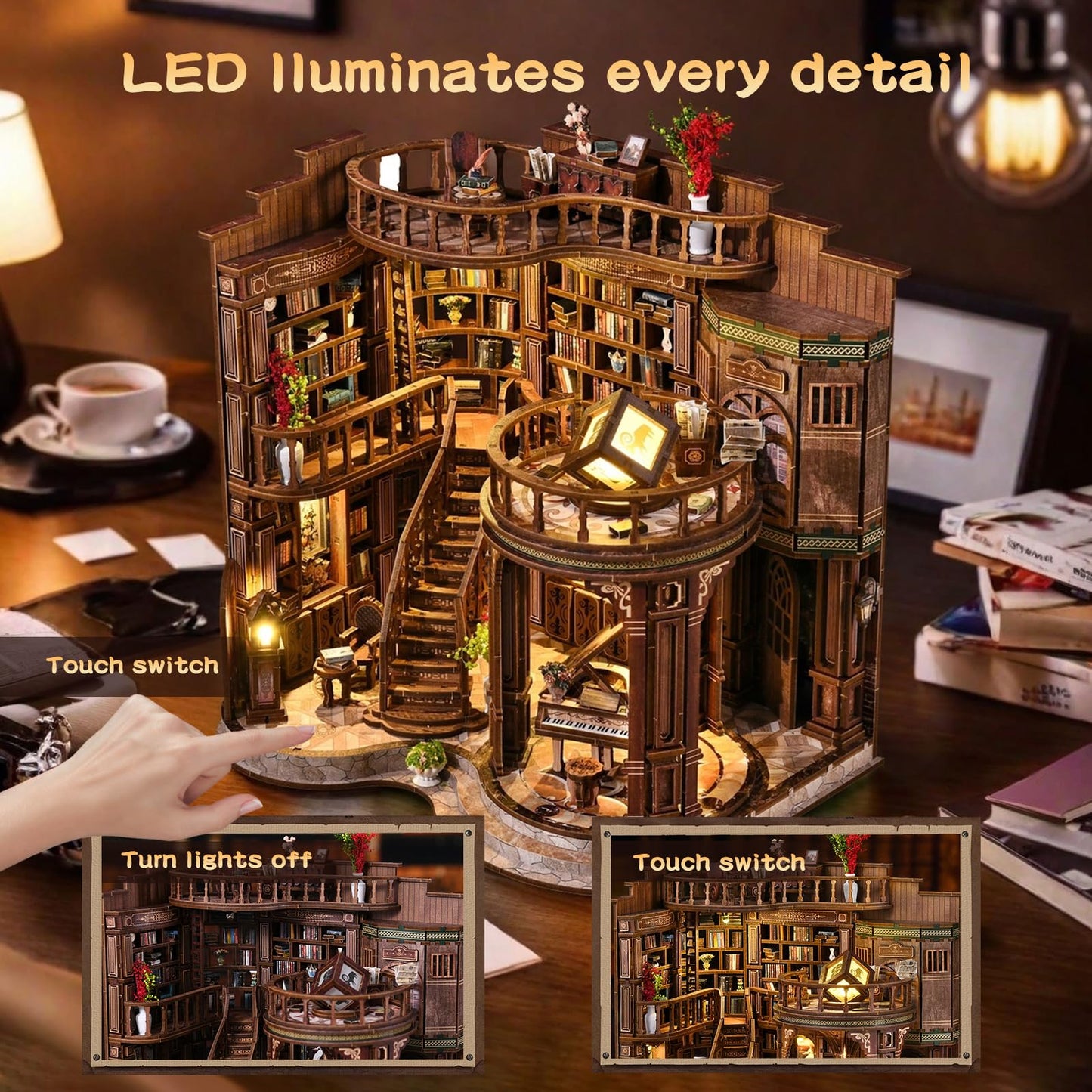 3DVASE Book Nook Kit for Adults – DIY 3D Wooden Puzzle with LED Light
