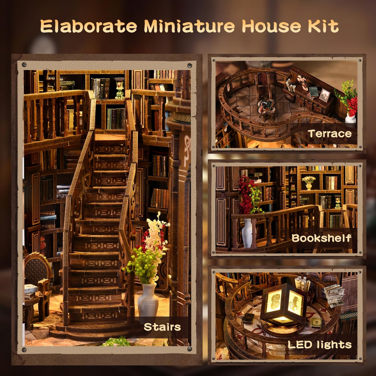 3DVASE Book Nook Kit for Adults – DIY 3D Wooden Puzzle with LED Light