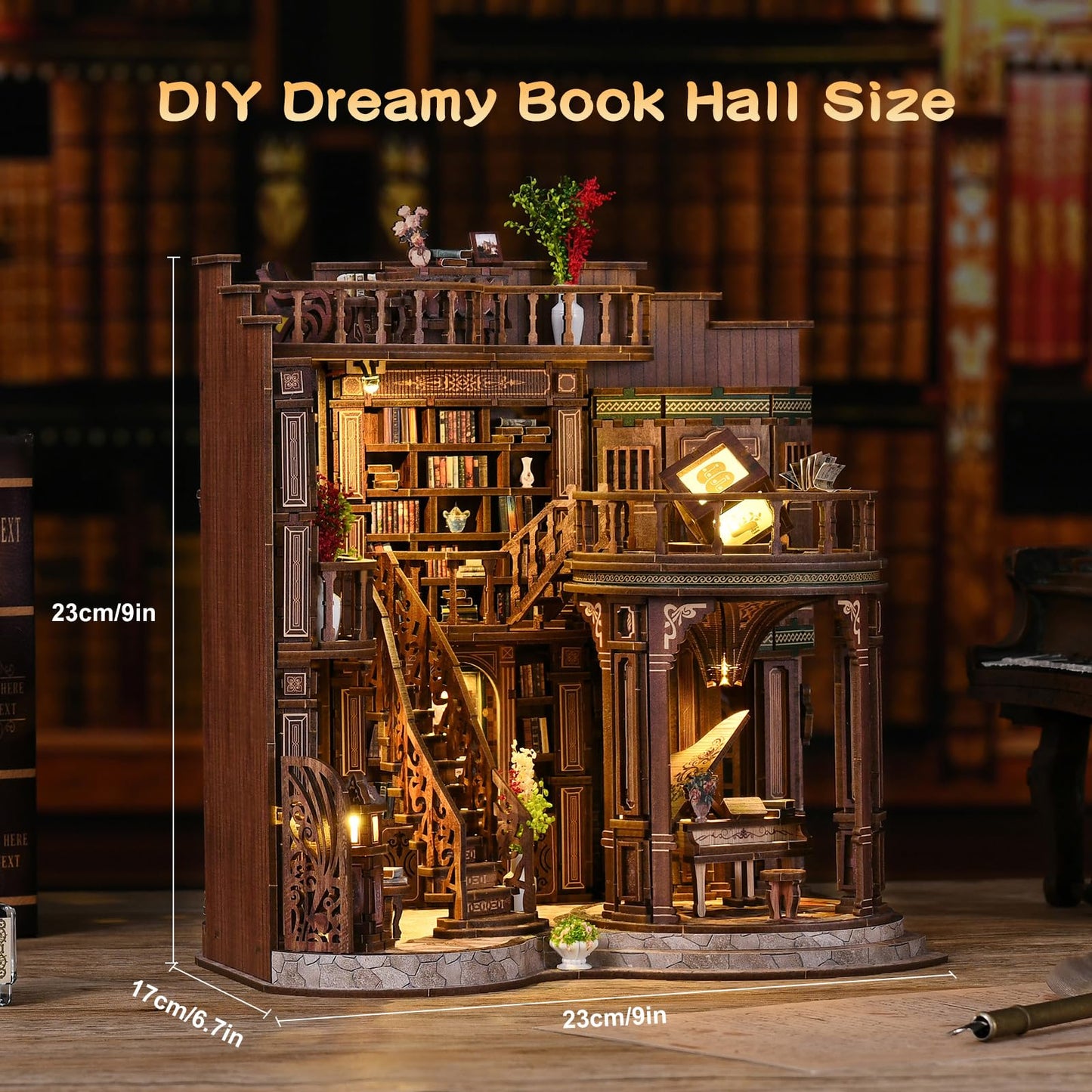 3DVASE Book Nook Kit for Adults – DIY 3D Wooden Puzzle with LED Light