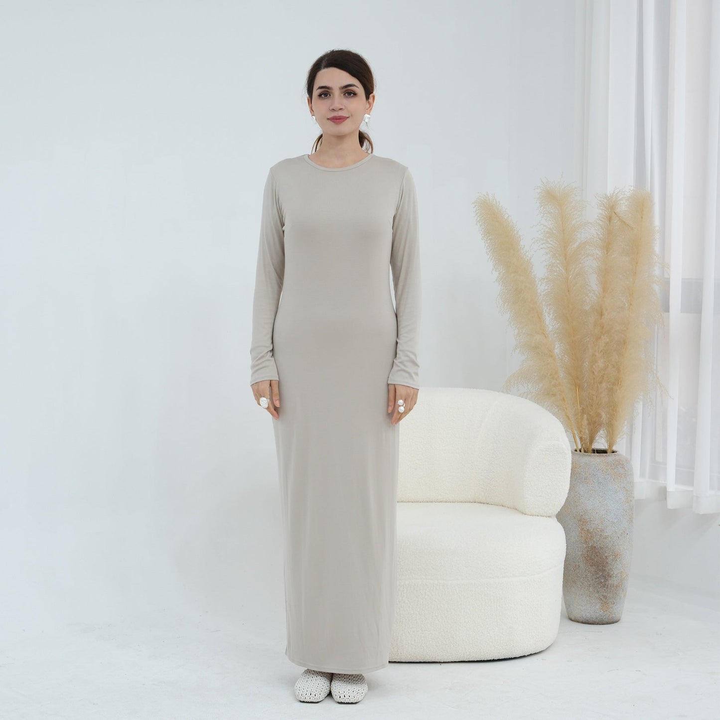 Plus-size Stretchy Long-sleeve Slip Dress