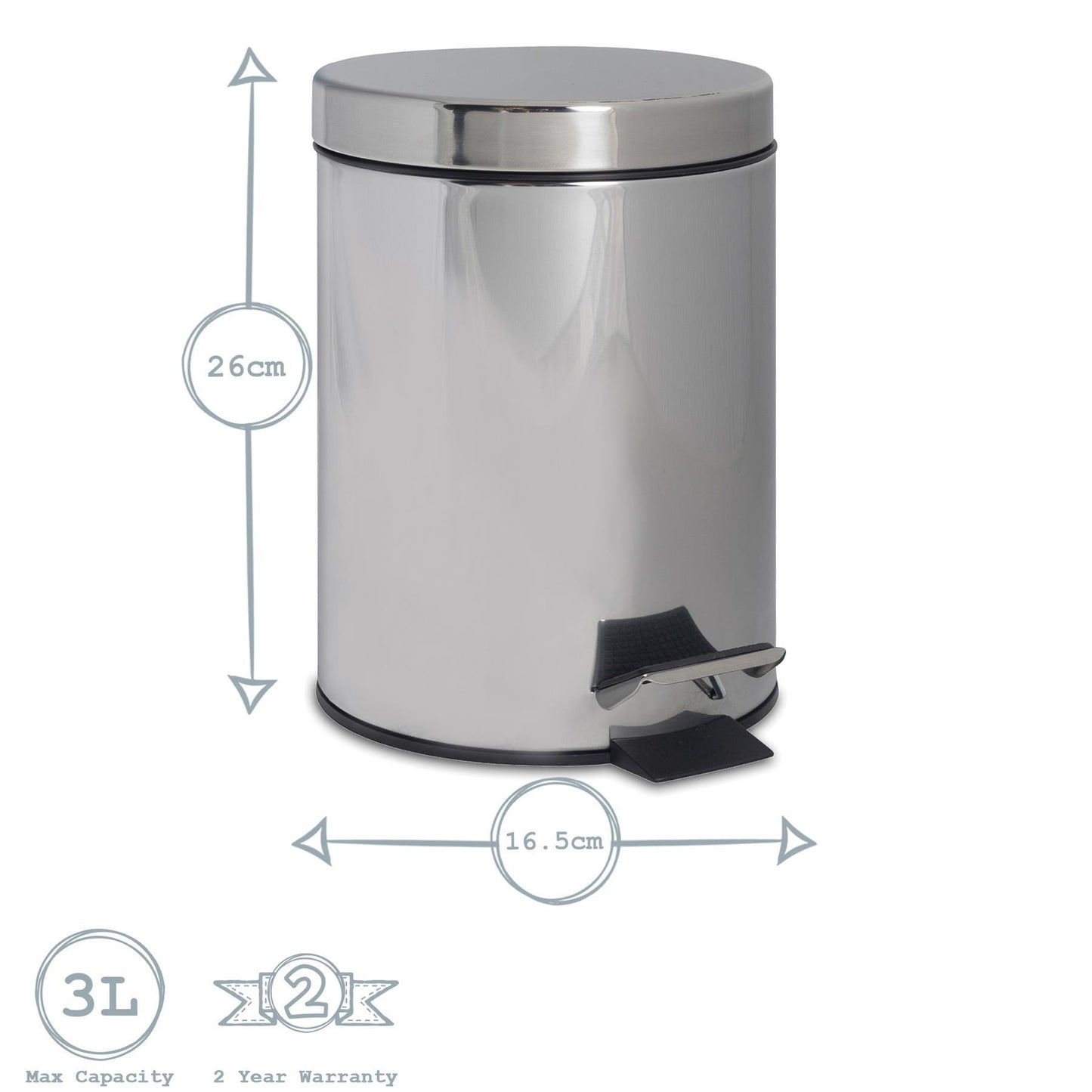 Chrome Round Stainless Steel Toilet Brush & Bin Set