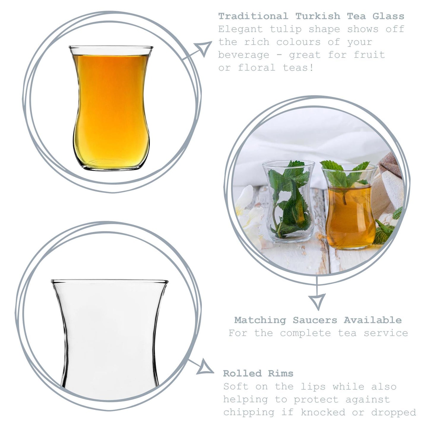 115ml Klasik Glass Turkish Tea Cups - Pack of Six