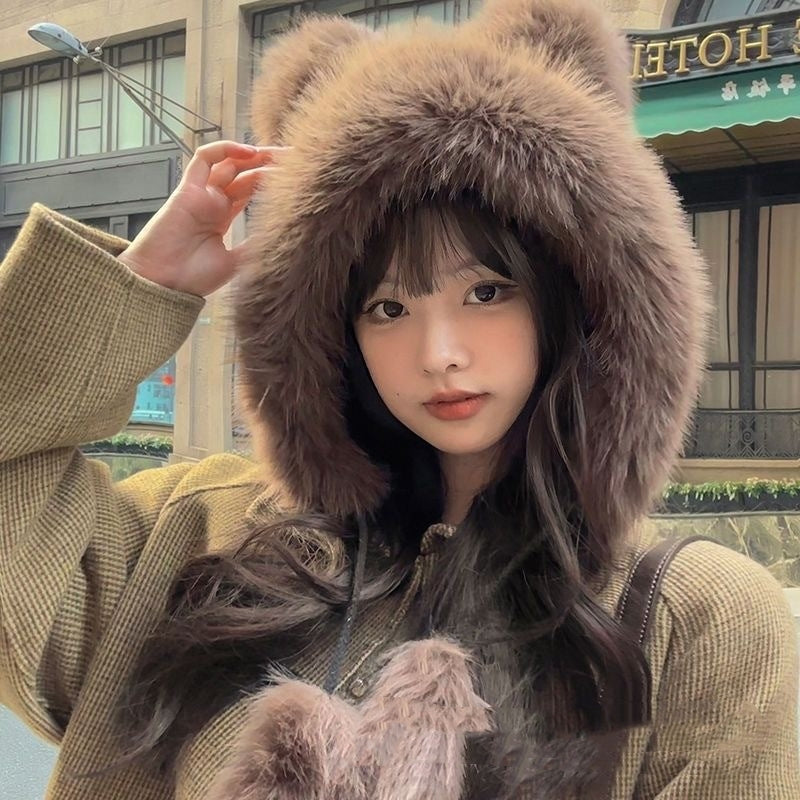 Thick Warm Earflaps Cute Big Head Circumference Fox Fur Ushanka