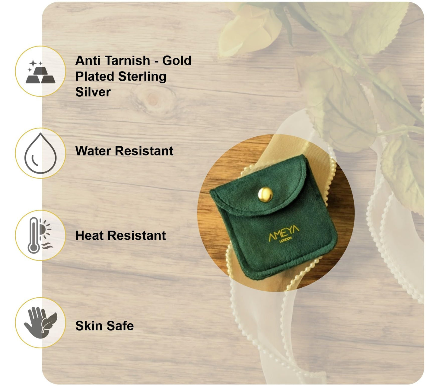 Ameya Teardrop Earrings, 18k Gold Plated, 925 Sterling Silver, Modern Design