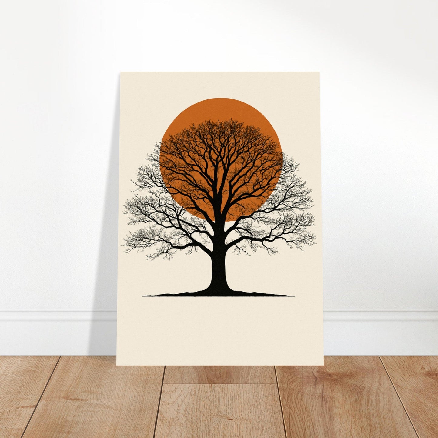 Oak Tree Sunset Wall Art – Minimalist Botanical Print, Earth Tone Nature Decor