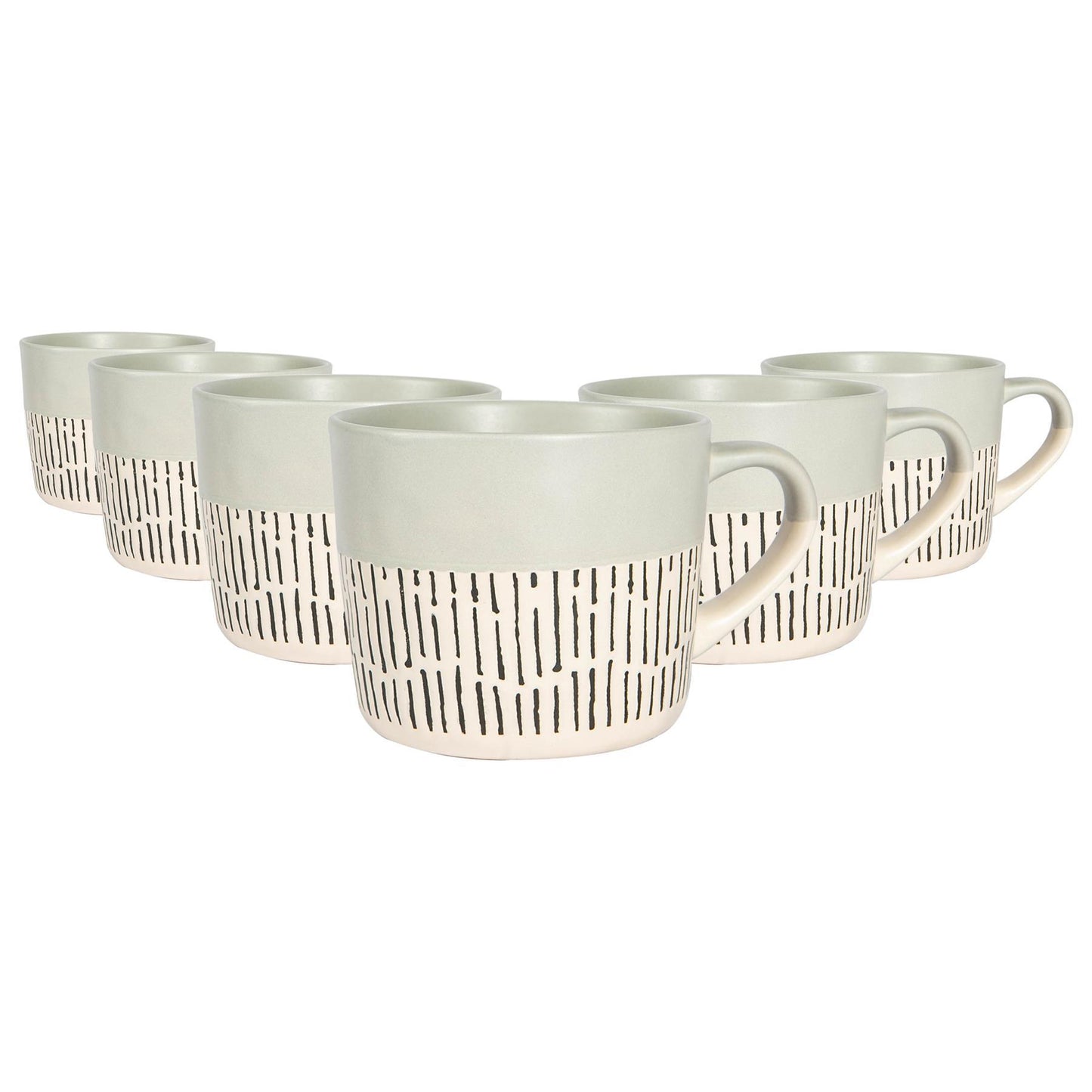 450ml Grey Colour Block Dash Stoneware Coffee Mugs - Pack of Six