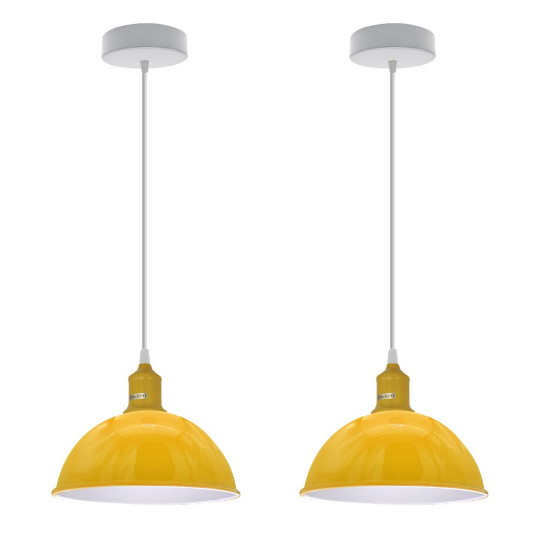 2Pack Dome Shaped Yellow Loft Style Sturdy Metal Lamp Shade Pendant Lights 21cm Bottom Spray Painted Finish Inner White