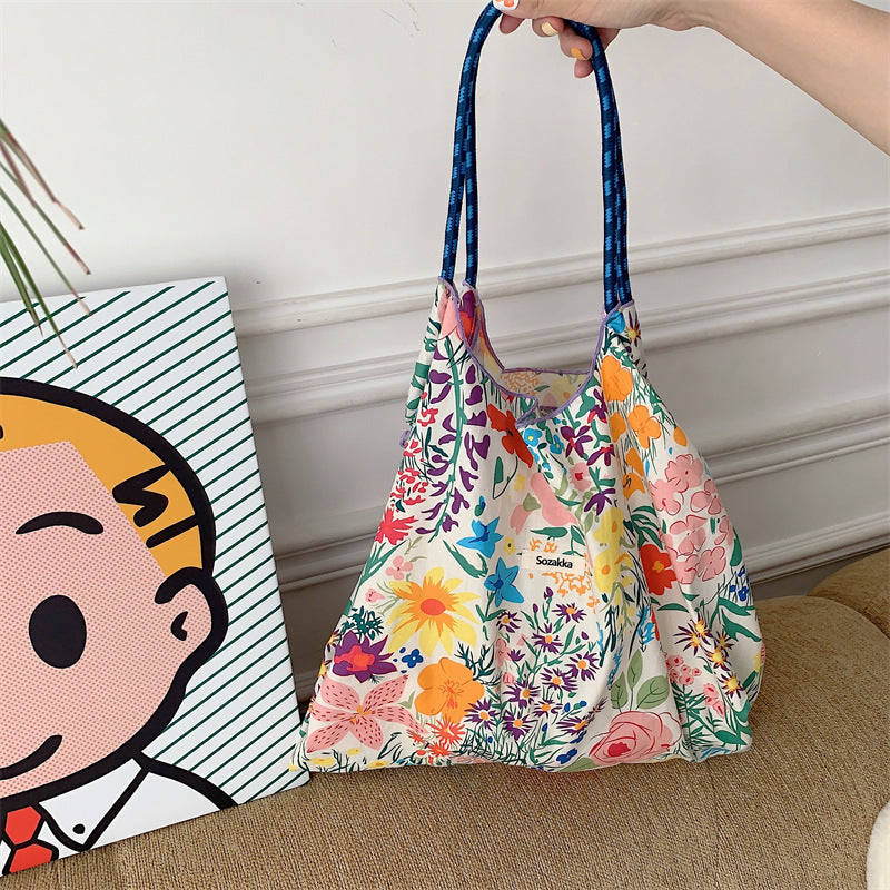 Large Capacity Hand Shoulder Bag Drawstring Floral